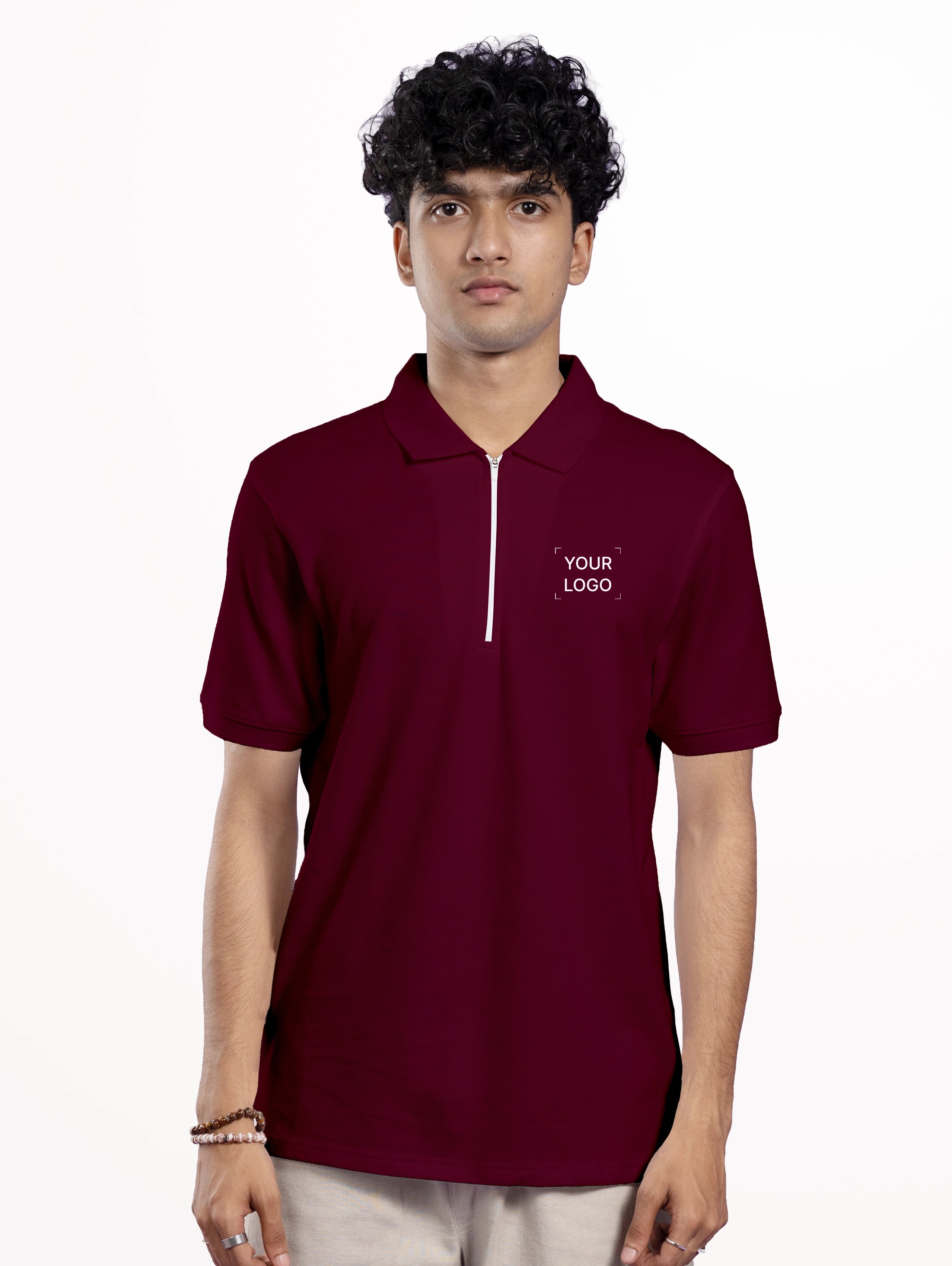 Men's Cotton Zipper Polo - Wine