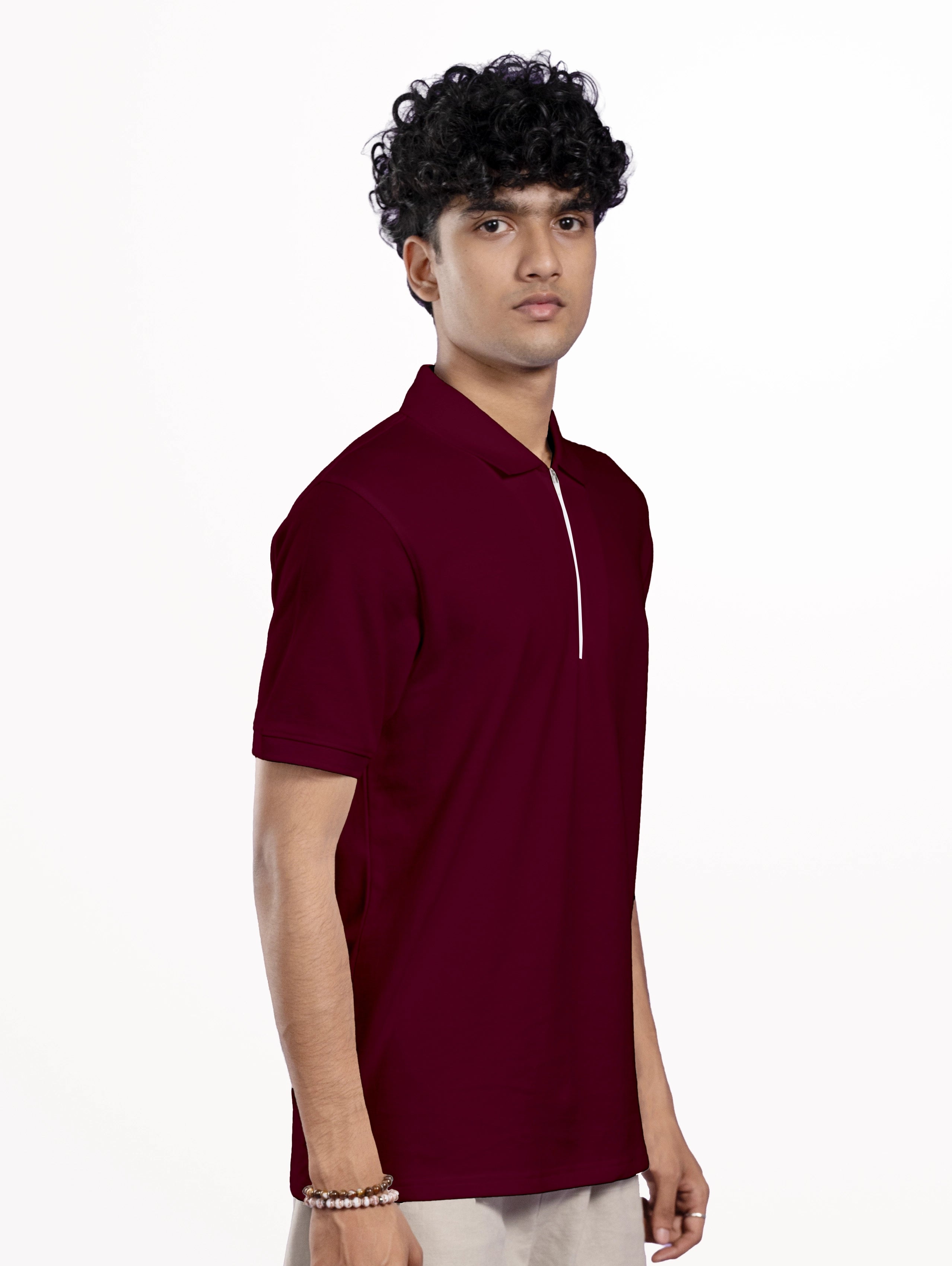 Men's Cotton Zipper Polo - Wine