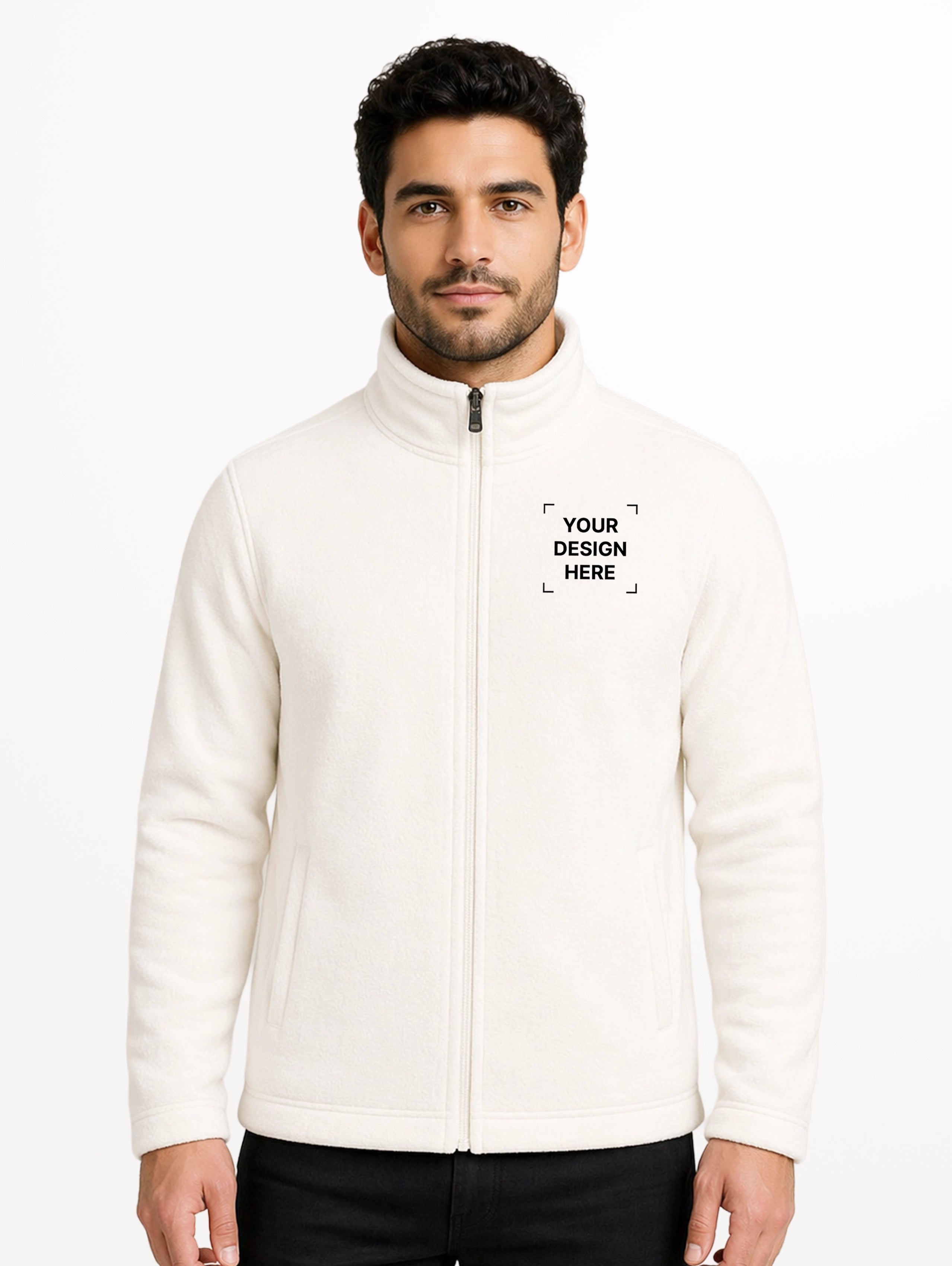 Men's High Neck Zip-Up Full Sleeve Jacket - Off White