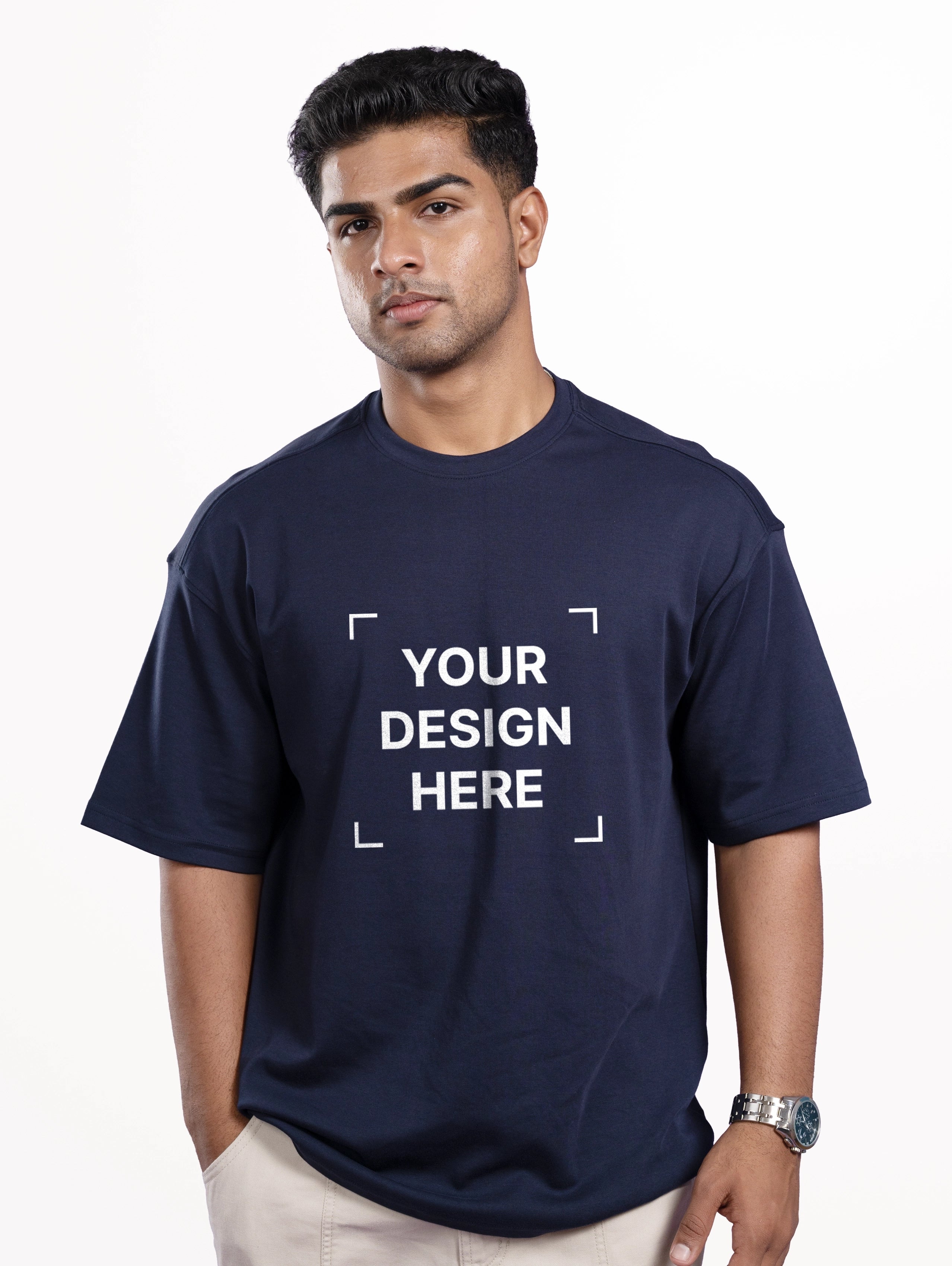 French Terry Oversized T-Shirt - Navy Blue