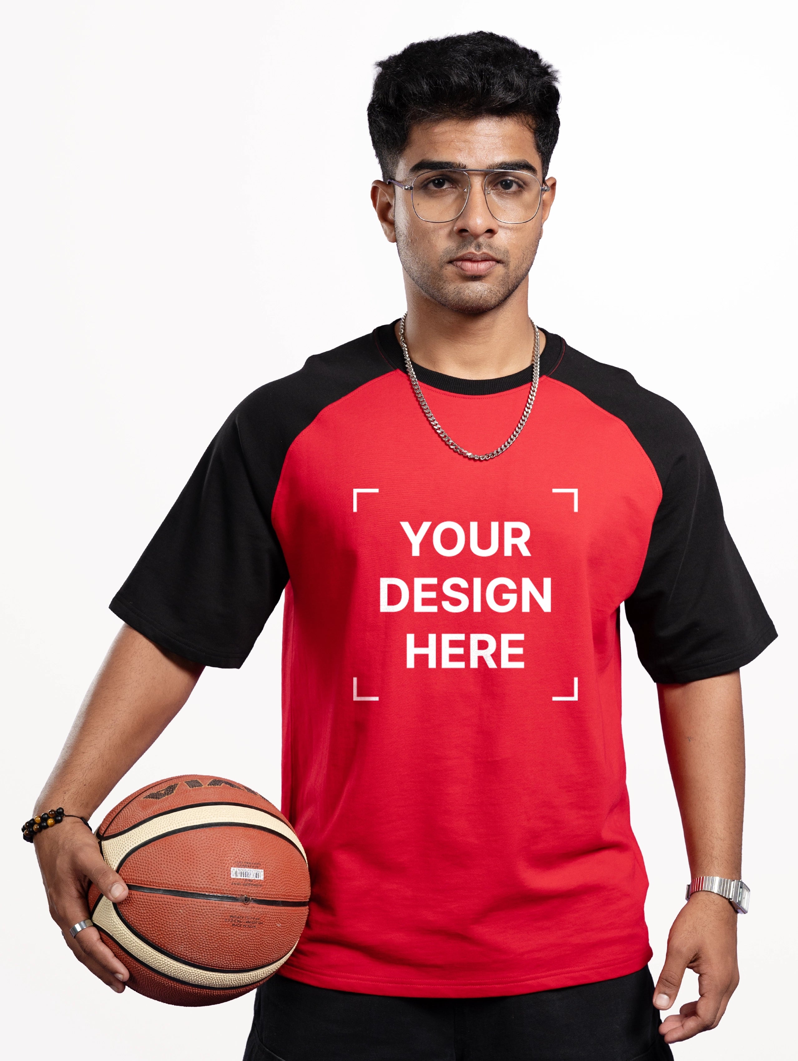 French Terry Raglan Sleeve Oversized T-Shirt - Red