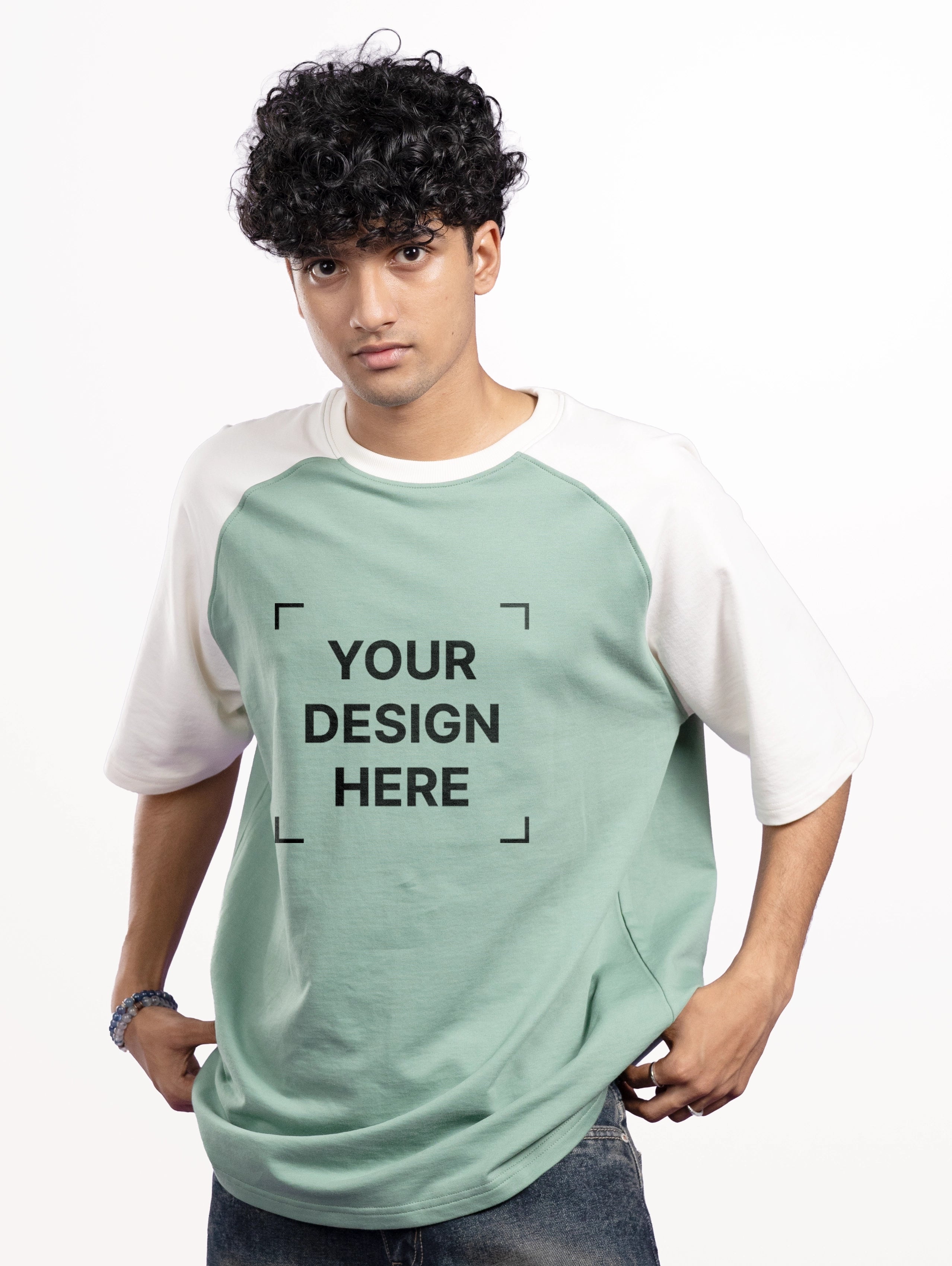 French Terry Raglan Sleeve Oversized T-Shirt - Pista