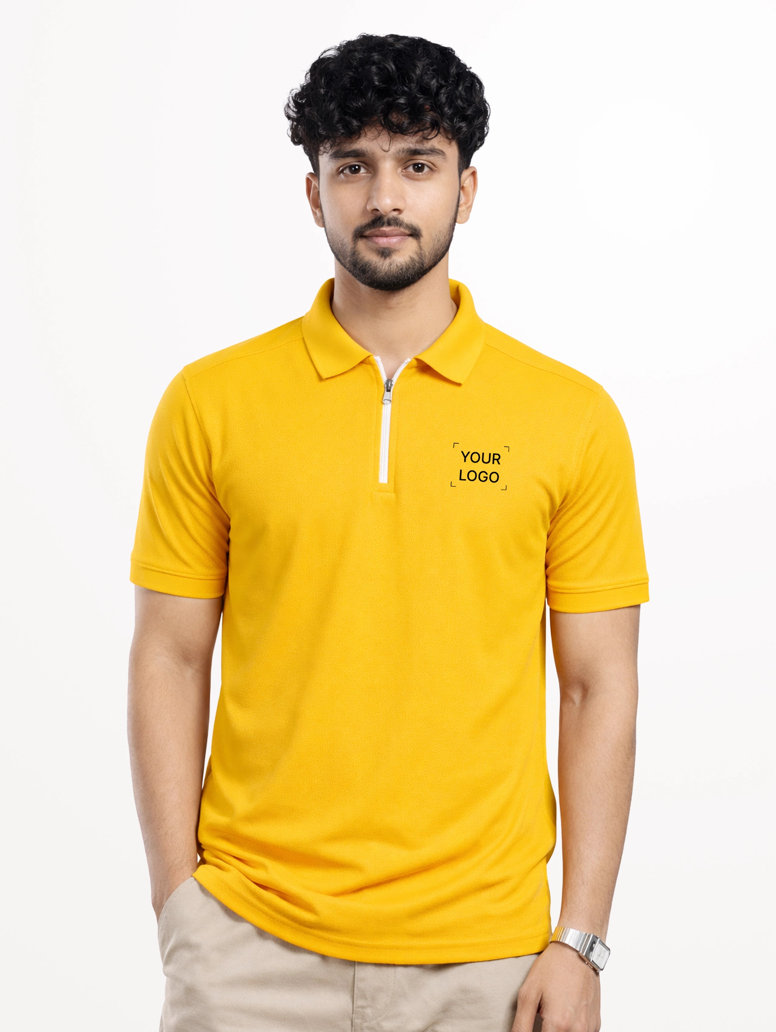 Men's Performance Zipper Polo - Golden Yellow