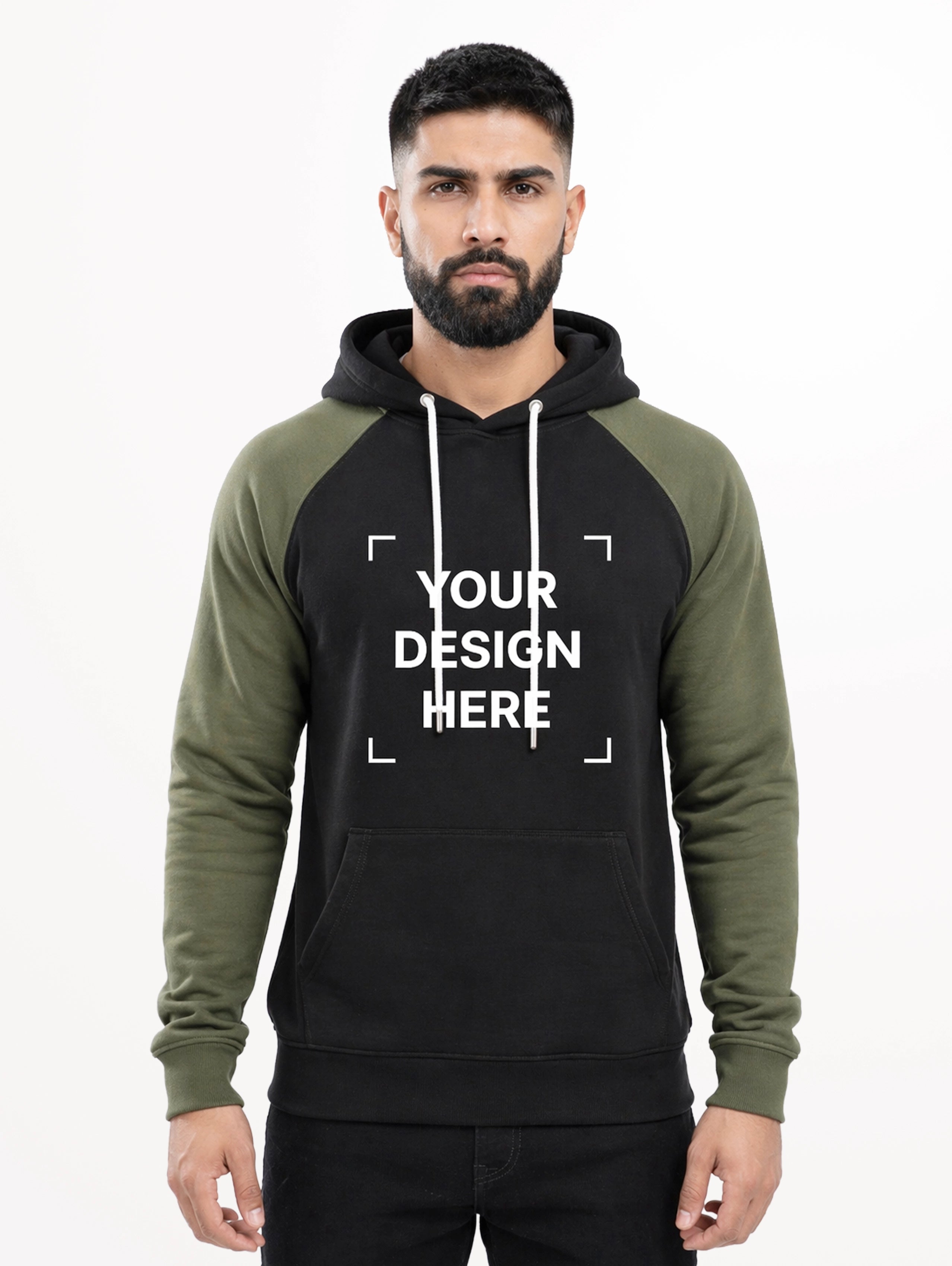 Men's Raglan Sleeve Blend Pullover Hoodie - Black
