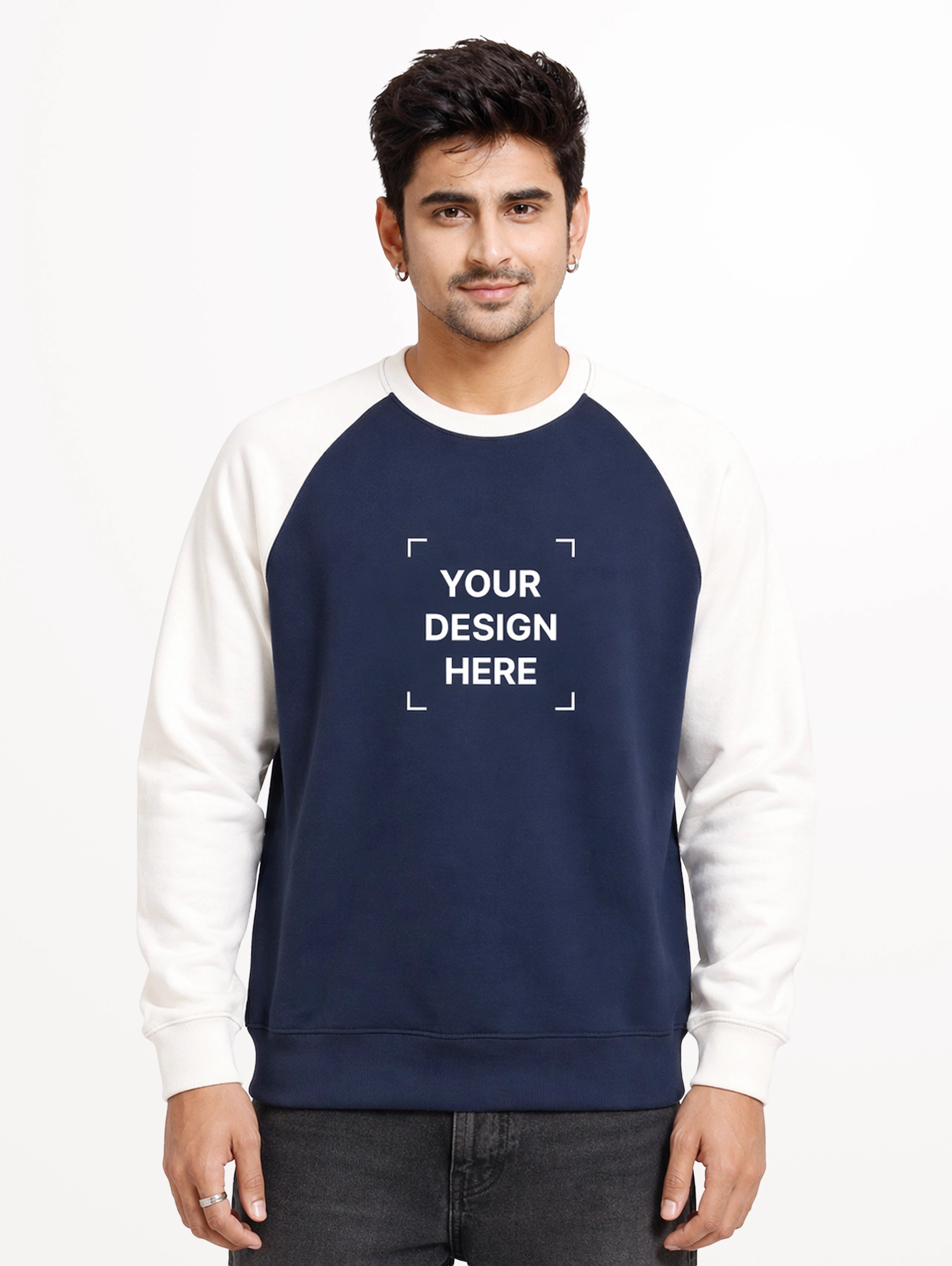 Men's Raglan Sleeve Blend Sweatshirt - Navy Blue