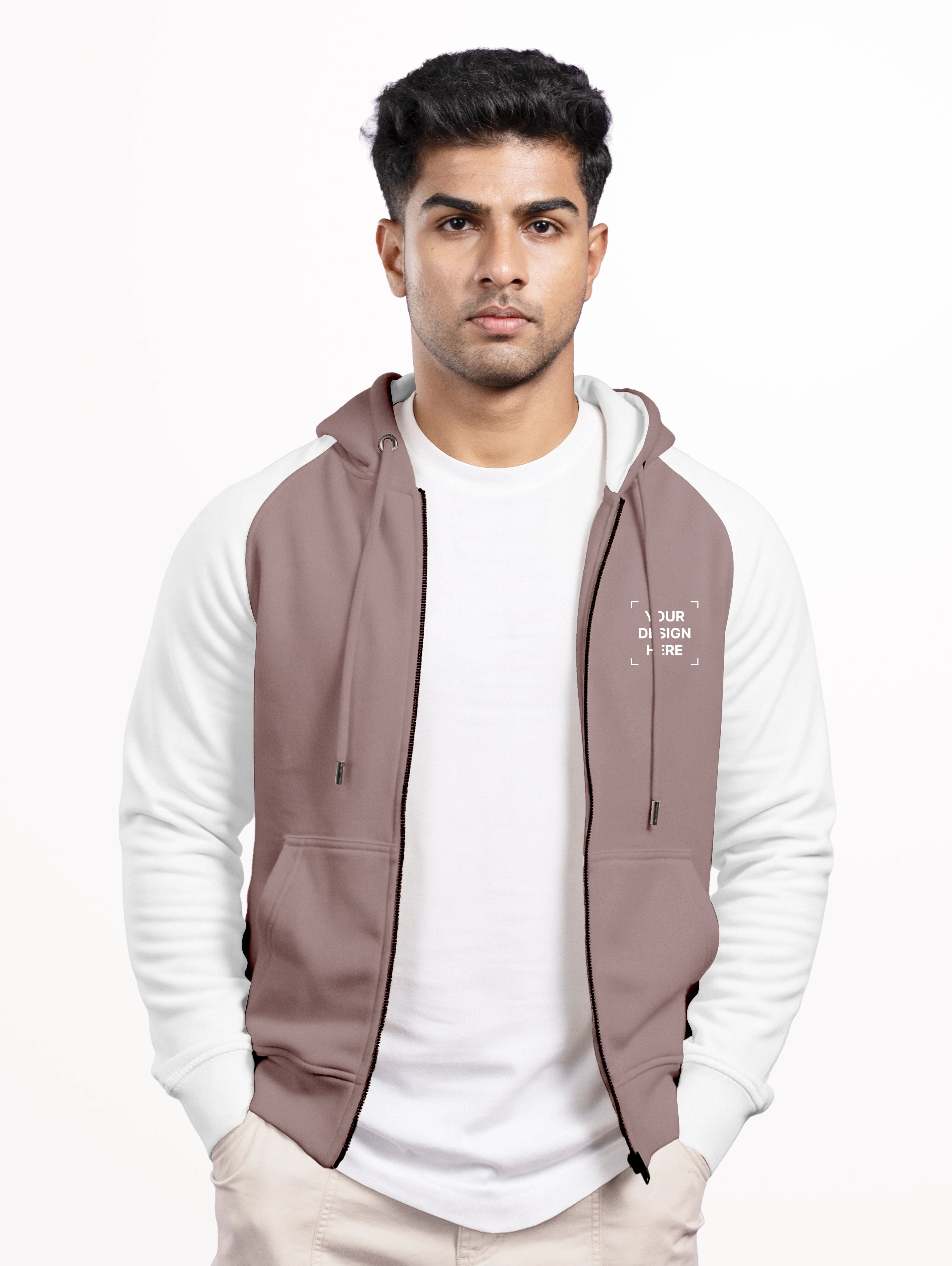 Men's Raglan Sleeve Blend Zipper Hoodie - Orchid