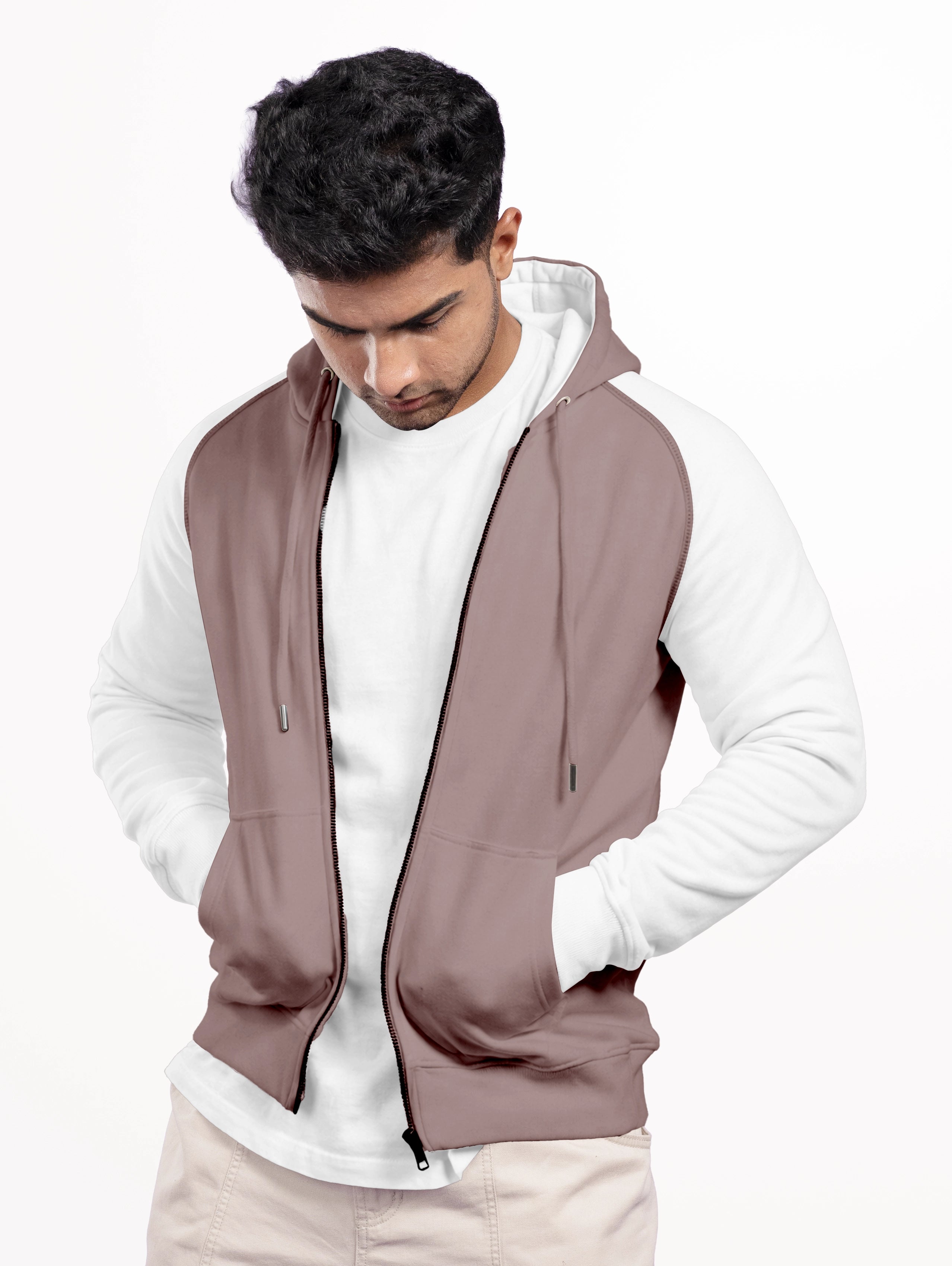 Men's Raglan Sleeve Blend Zipper Hoodie - Orchid