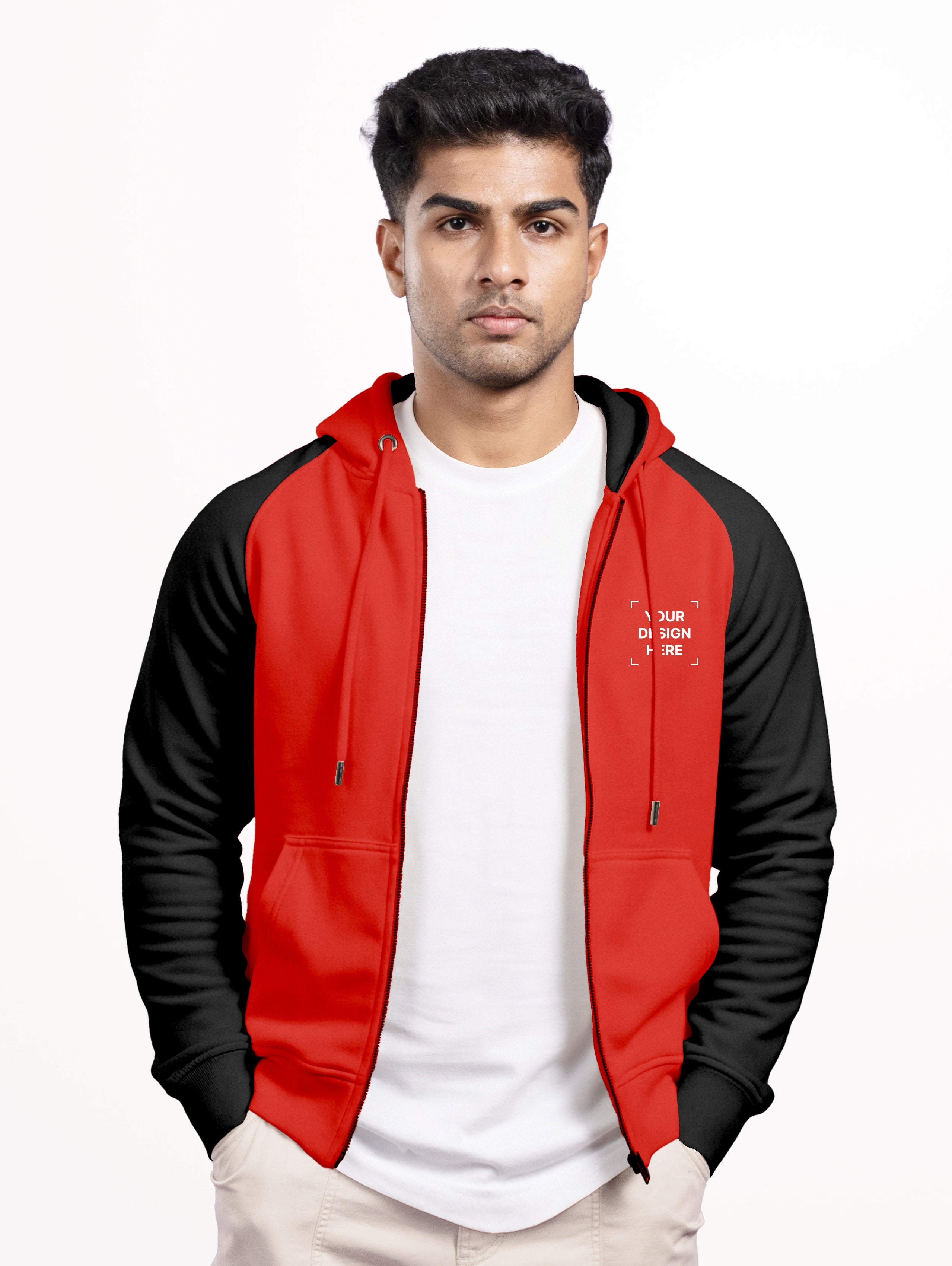 Men's Raglan Sleeve Blend Zipper Hoodie - Red