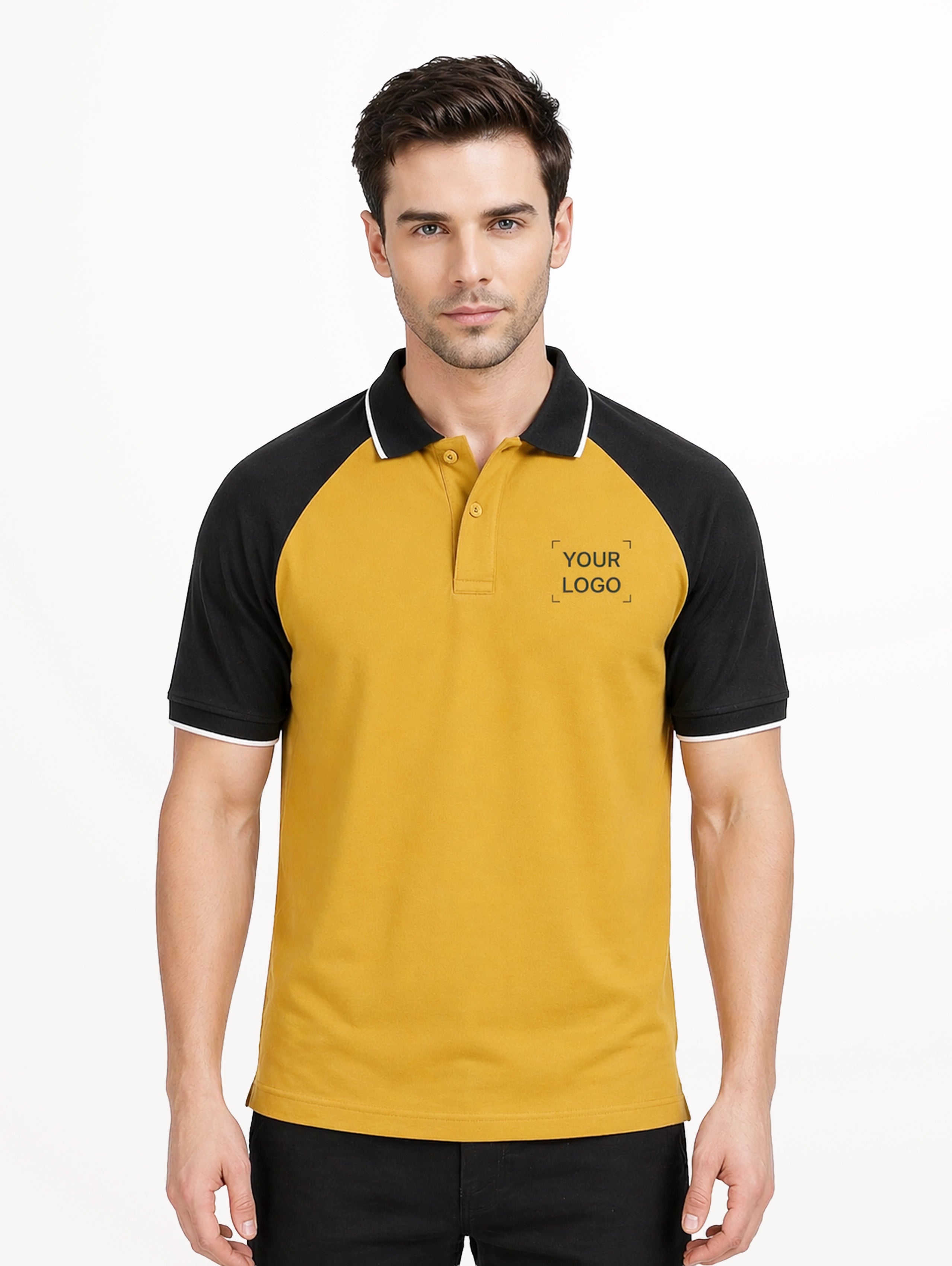 Men's Raglan Sleeve Cotton Polo With Tipping - Mustard Yellow