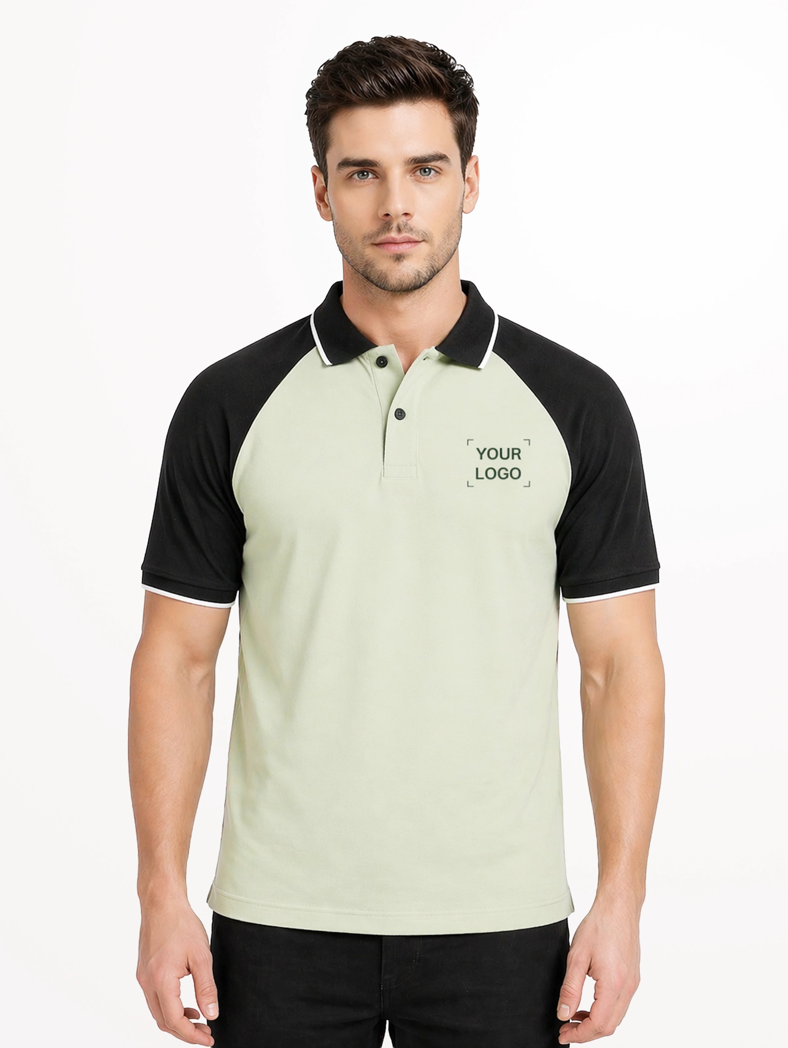 Men's Raglan Sleeve Cotton Polo With Tipping - Pista Green