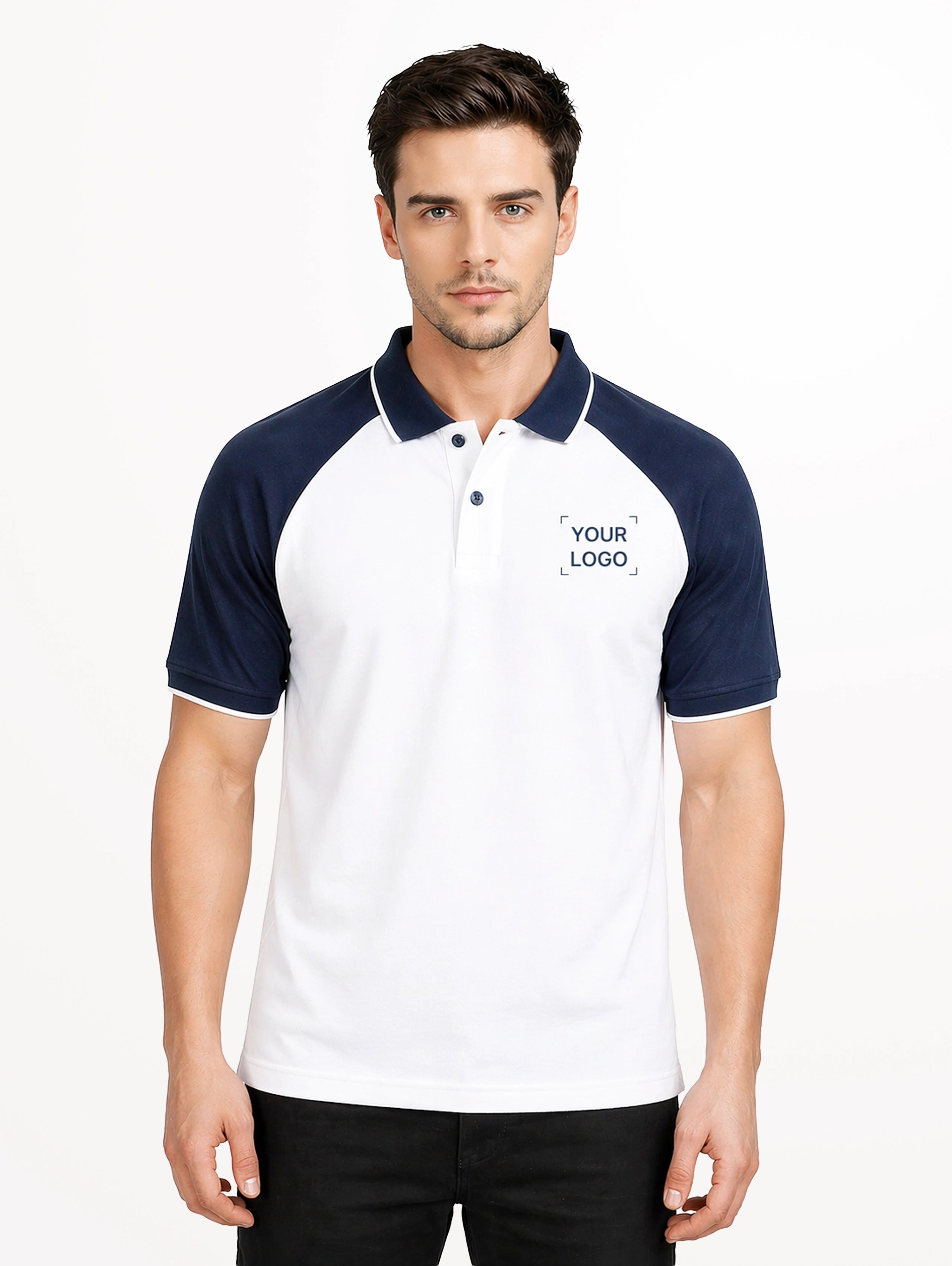 Men's Raglan Sleeve Cotton Polo With Tipping - White