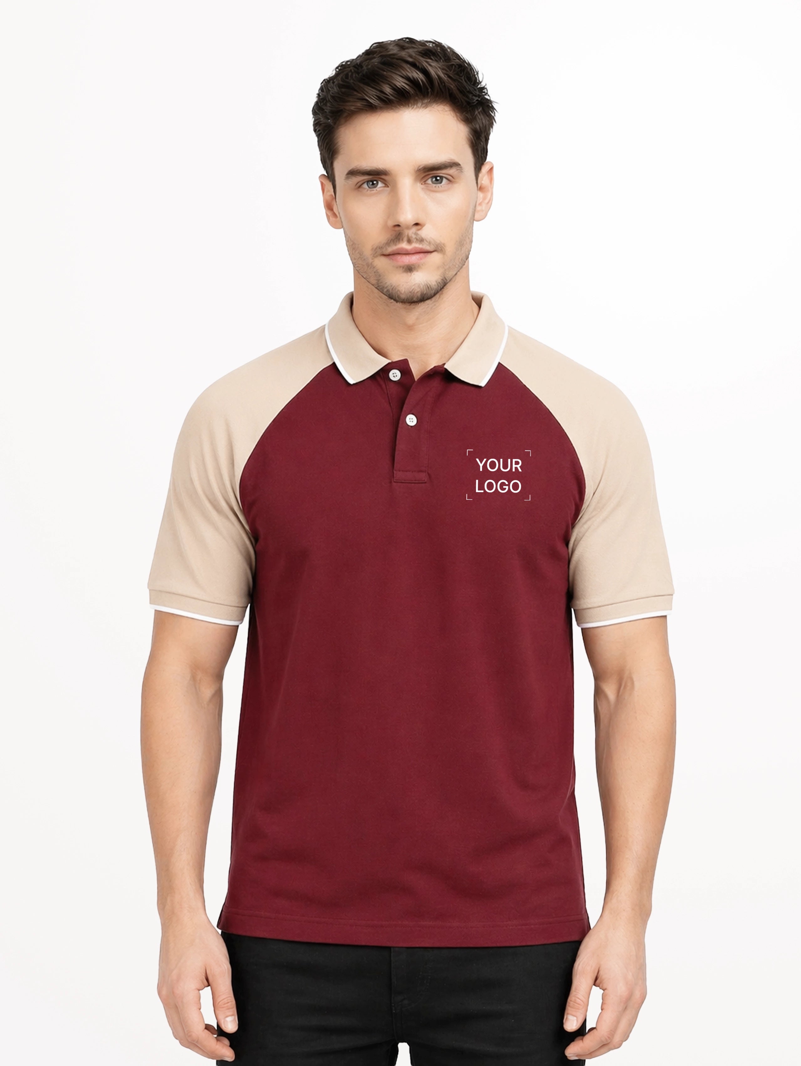 Men's Raglan Sleeve Cotton Polo With Tipping - Wine