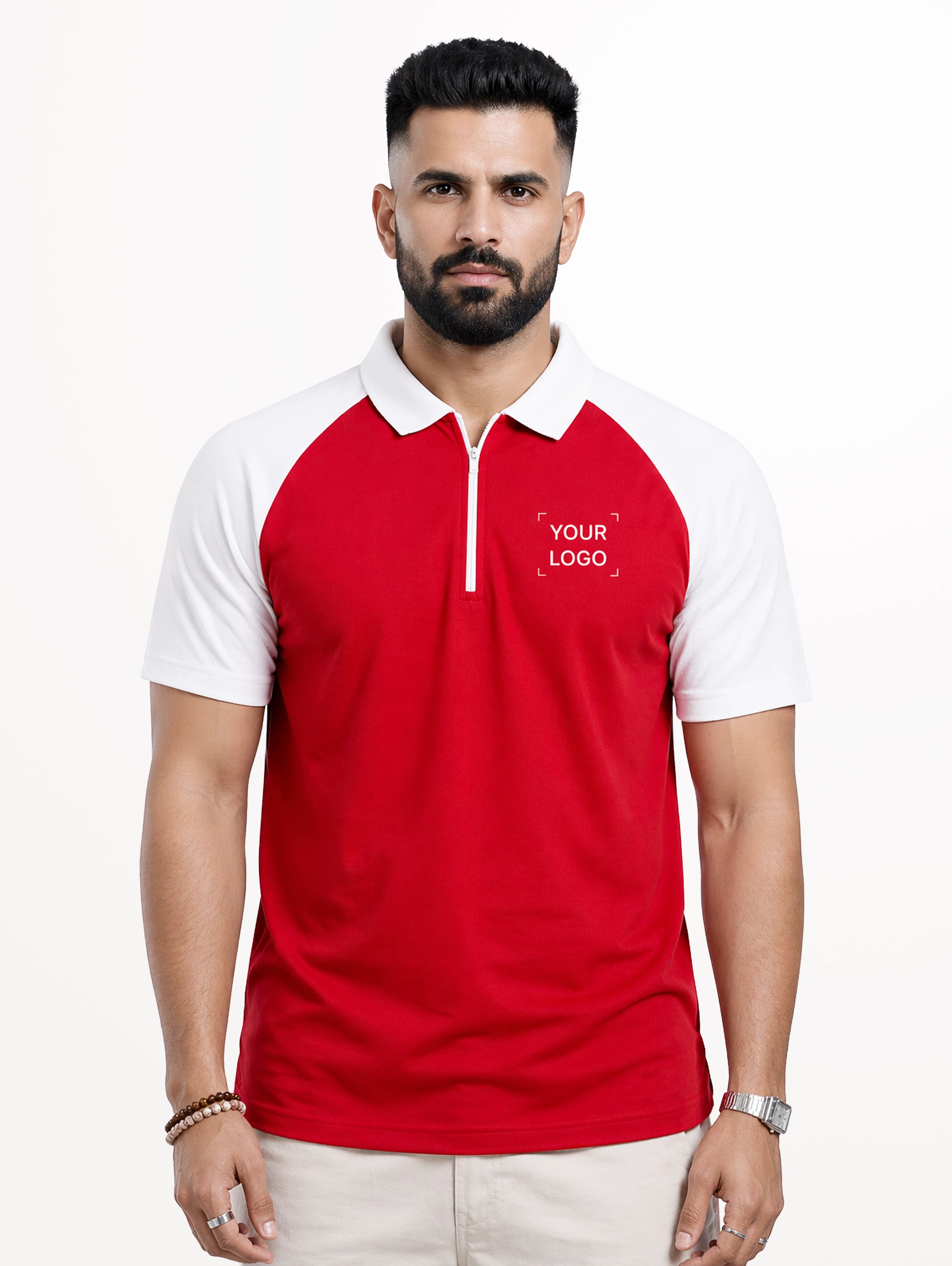 Men's Raglan Sleeve Performance Zipper Polo - Arrow Red