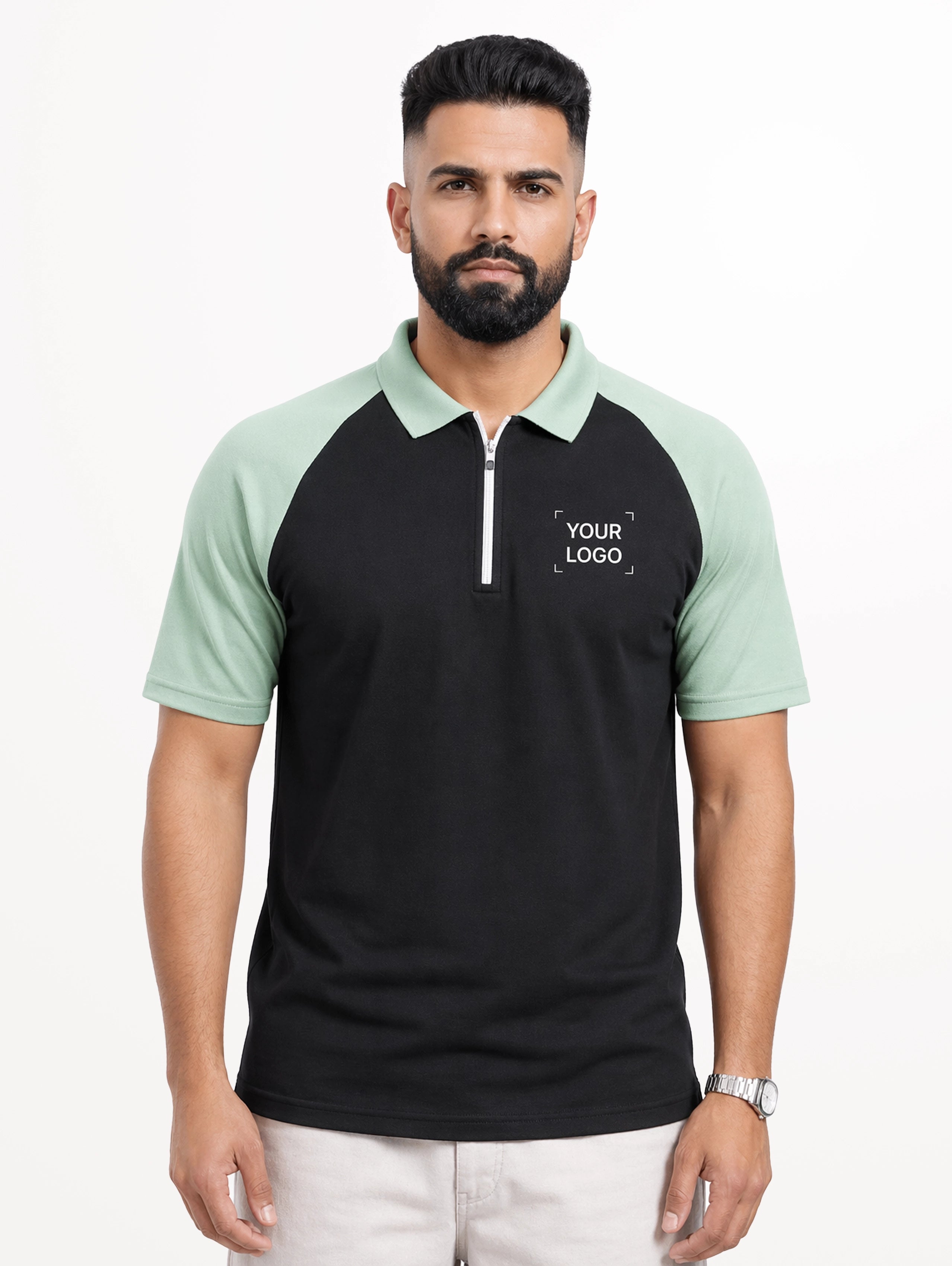 Men's Raglan Sleeve Performance Zipper Polo - Black