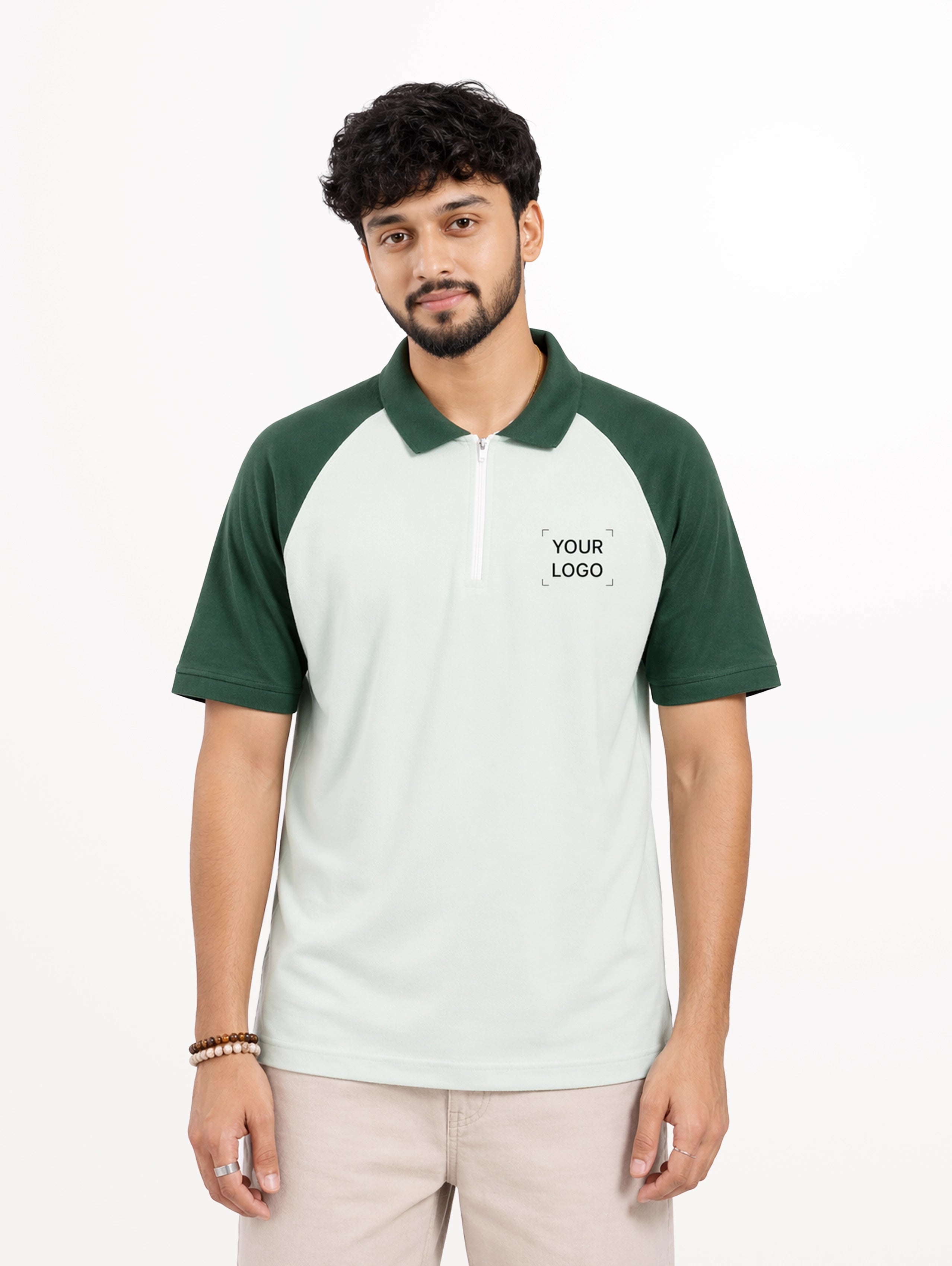 Men's Raglan Sleeve Performance Zipper Polo - Ice Green