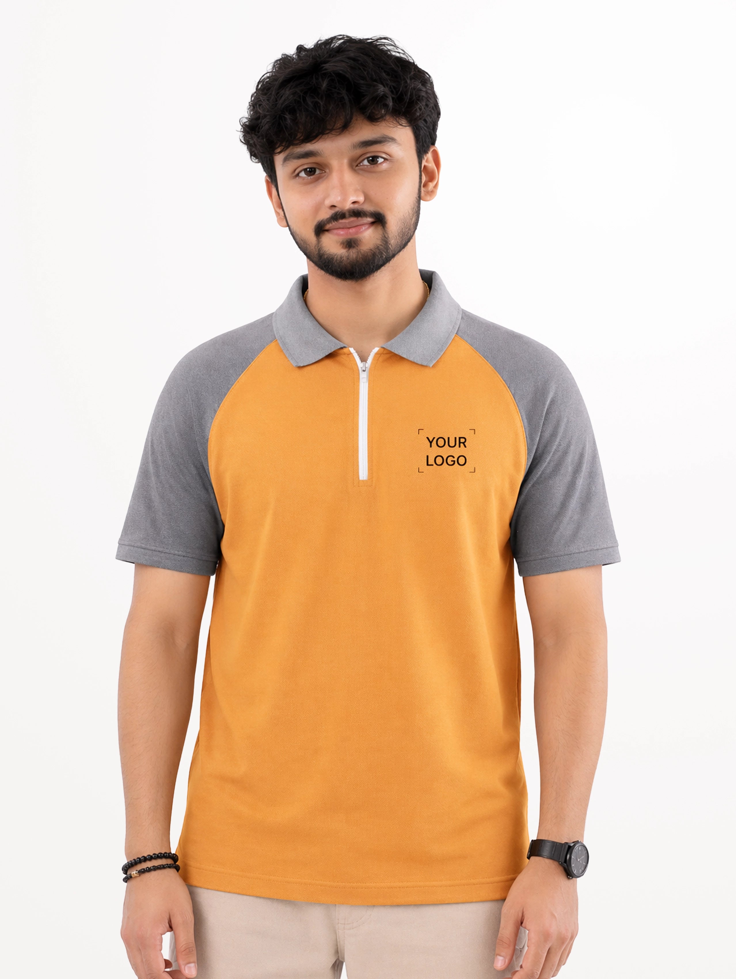 Men's Raglan Sleeve Performance Zipper Polo - Woody Orange