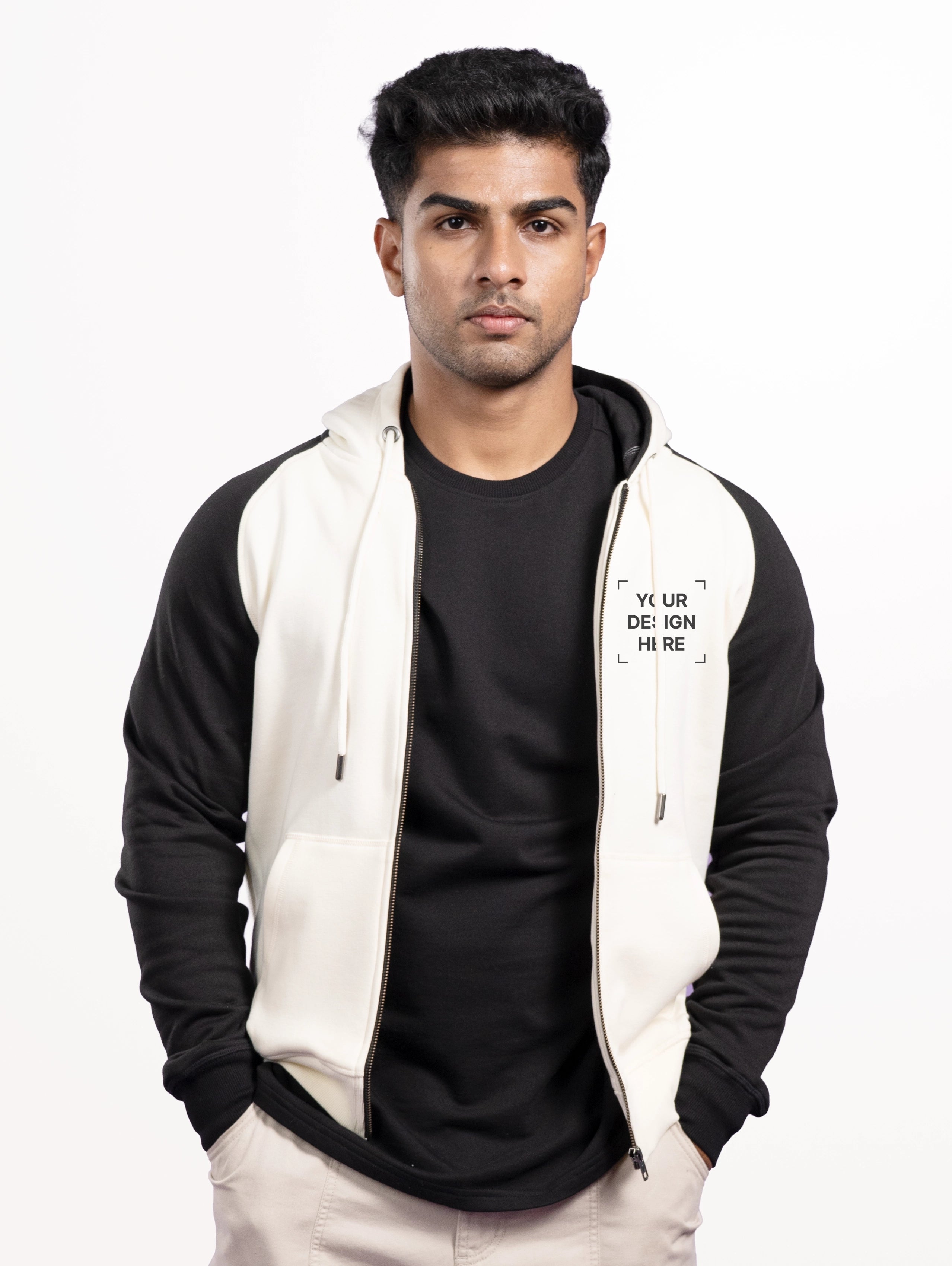 Men's Raglan Sleeve Blend Zipper Hoodie - Off-White