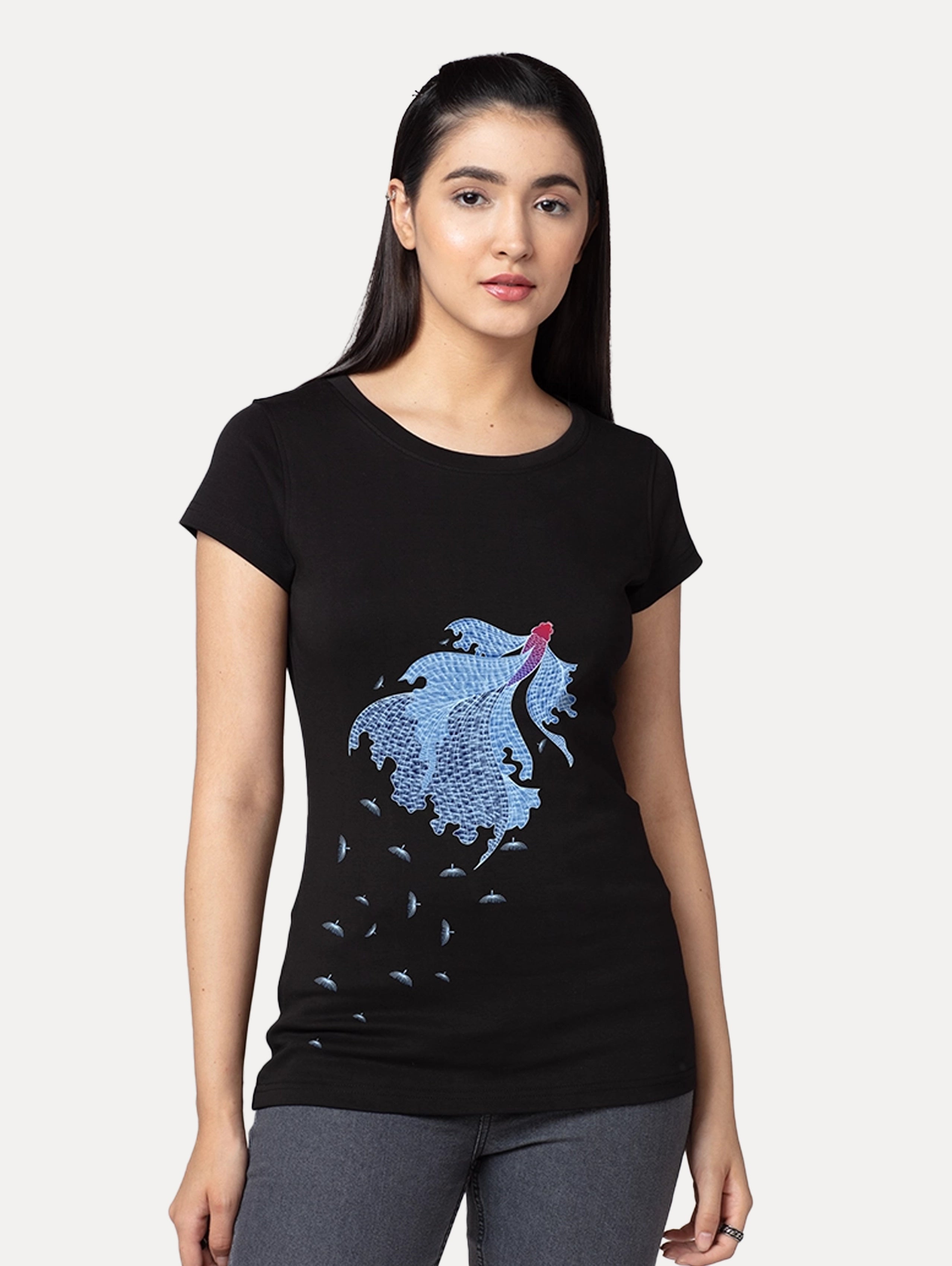 Milkweed Beta Fish Black Graphic Printed T-Shirt for Women