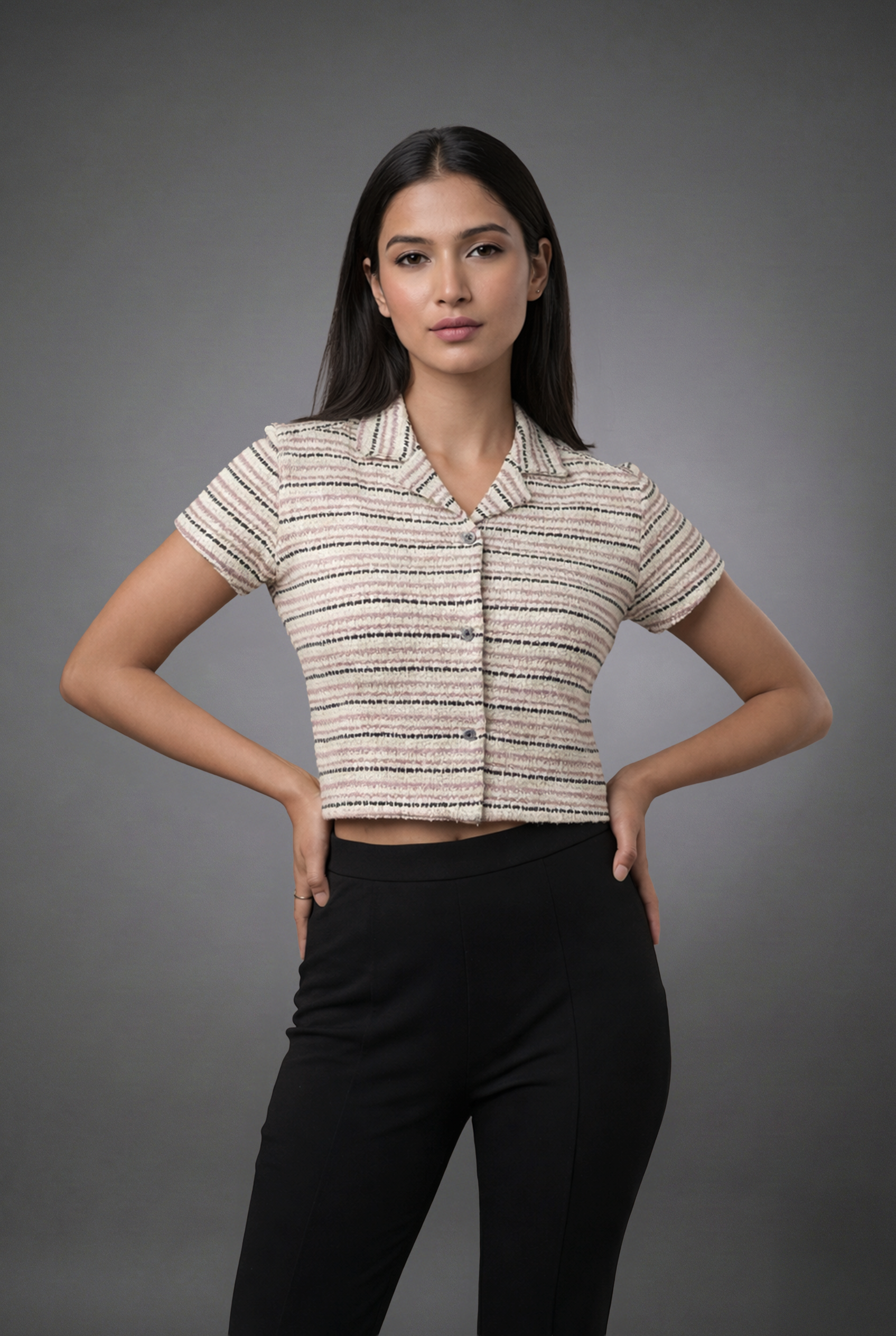 Multicolor Wavy Knit Crop Shirt