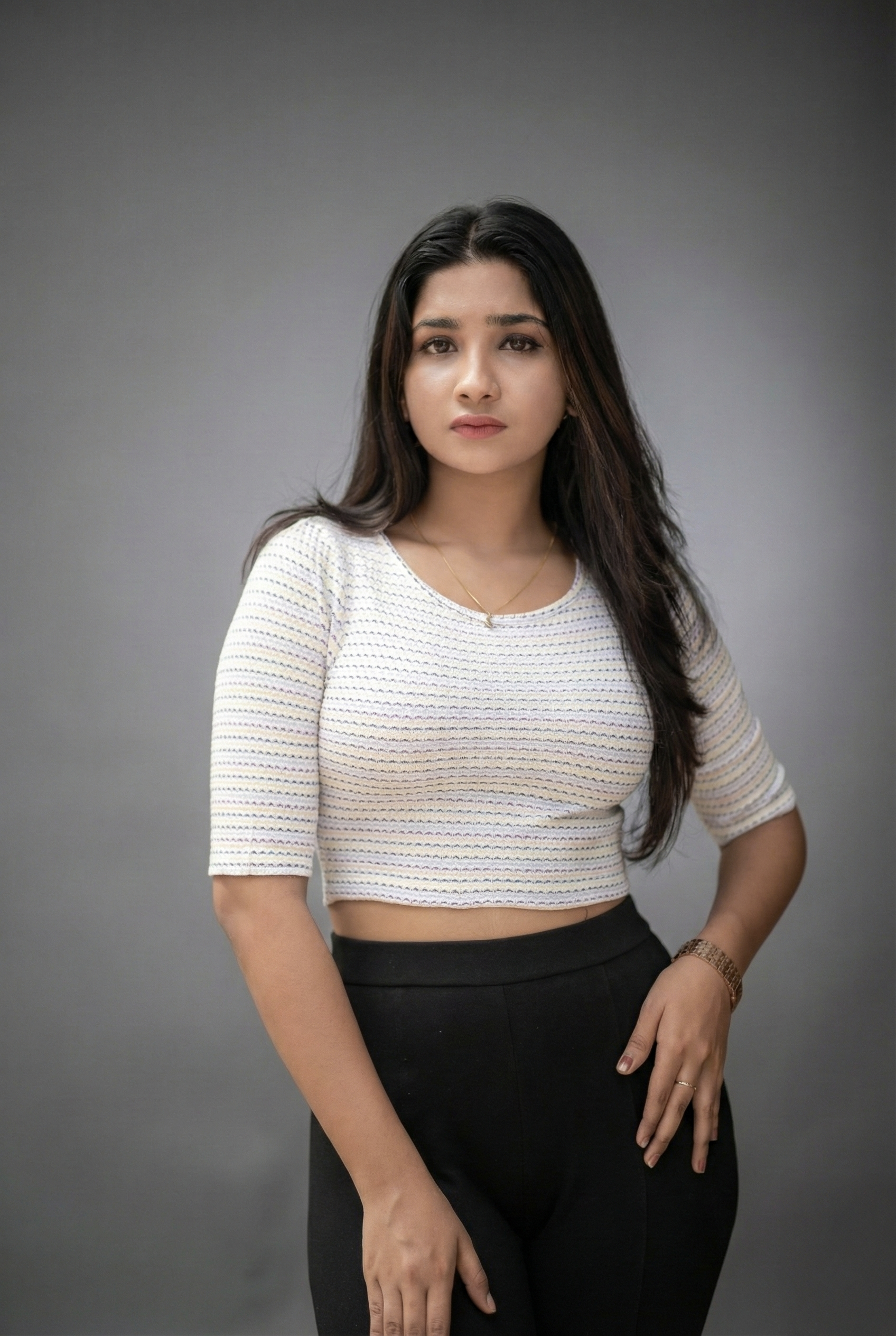 Multicolor Wavy Knit Crop Top