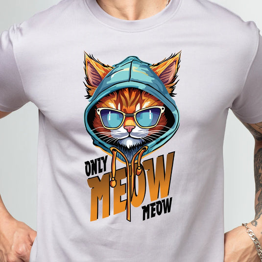 Only Meow Men's Lavender Printed Round Neck T-Shirt