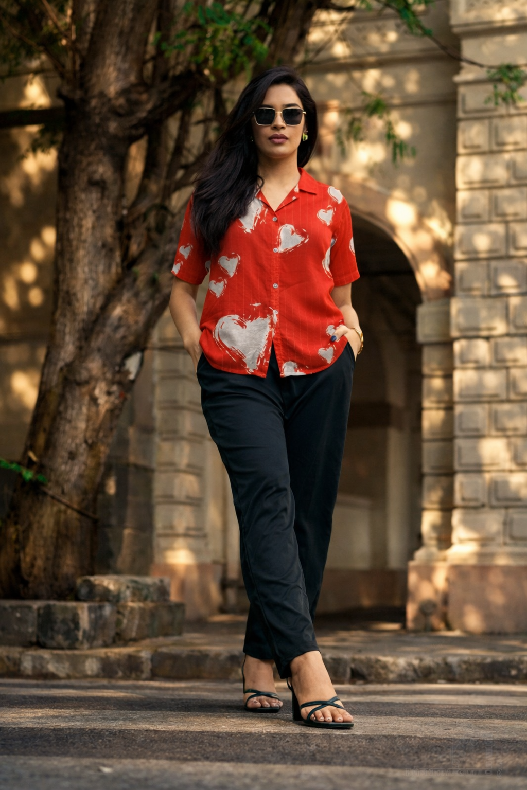 Painted Hearts Cuban Collar Shirt