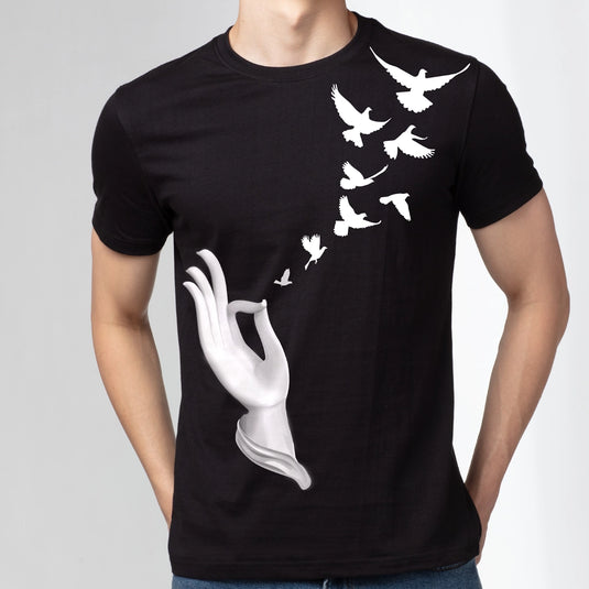 Peace of Hand Graphic Printed Black T-Shirt for Men