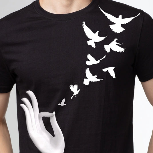 Peace of Hand Graphic Printed Black T-Shirt for Men