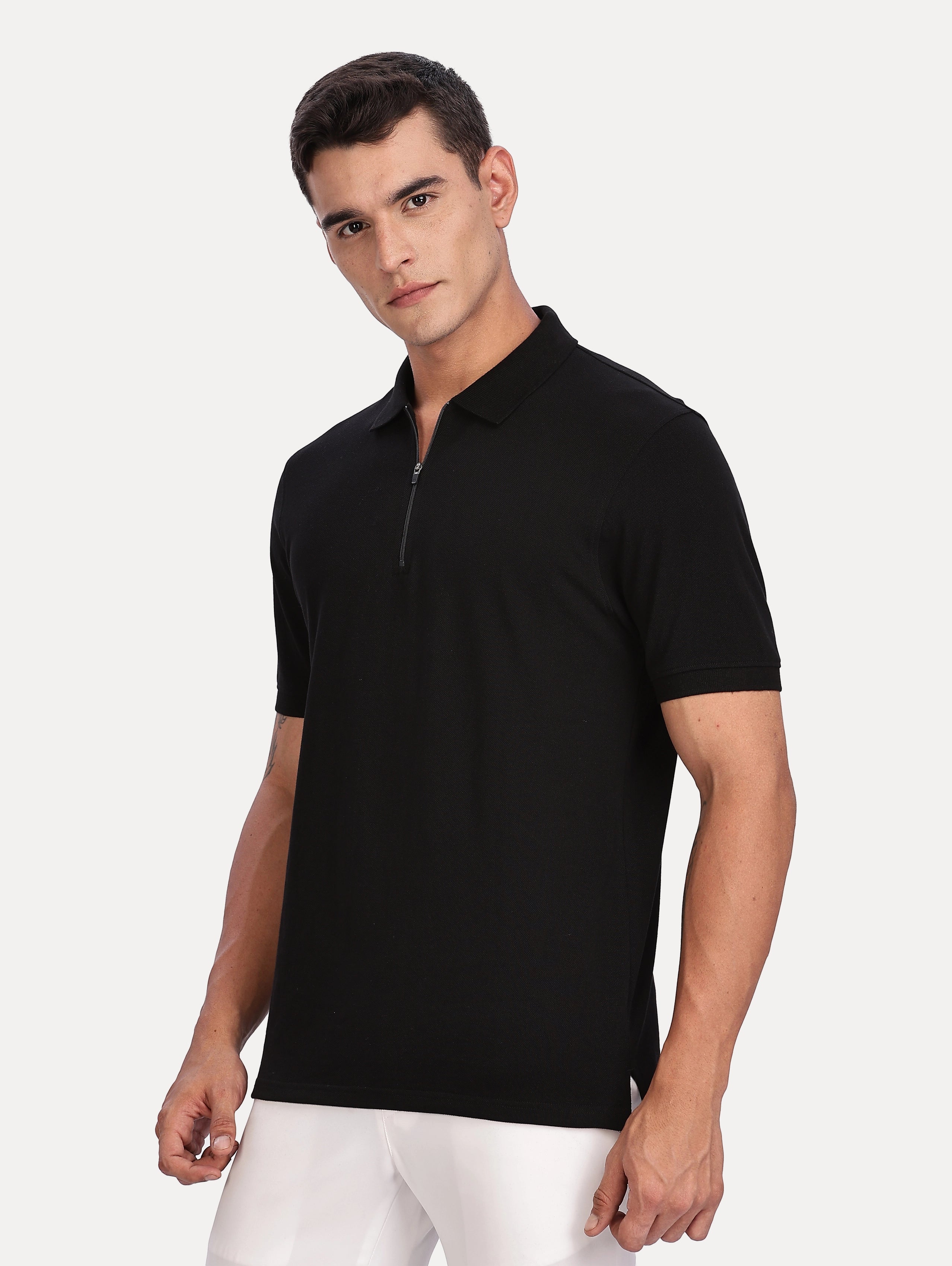 Custom Men’s Classic Zipper Polo - Black