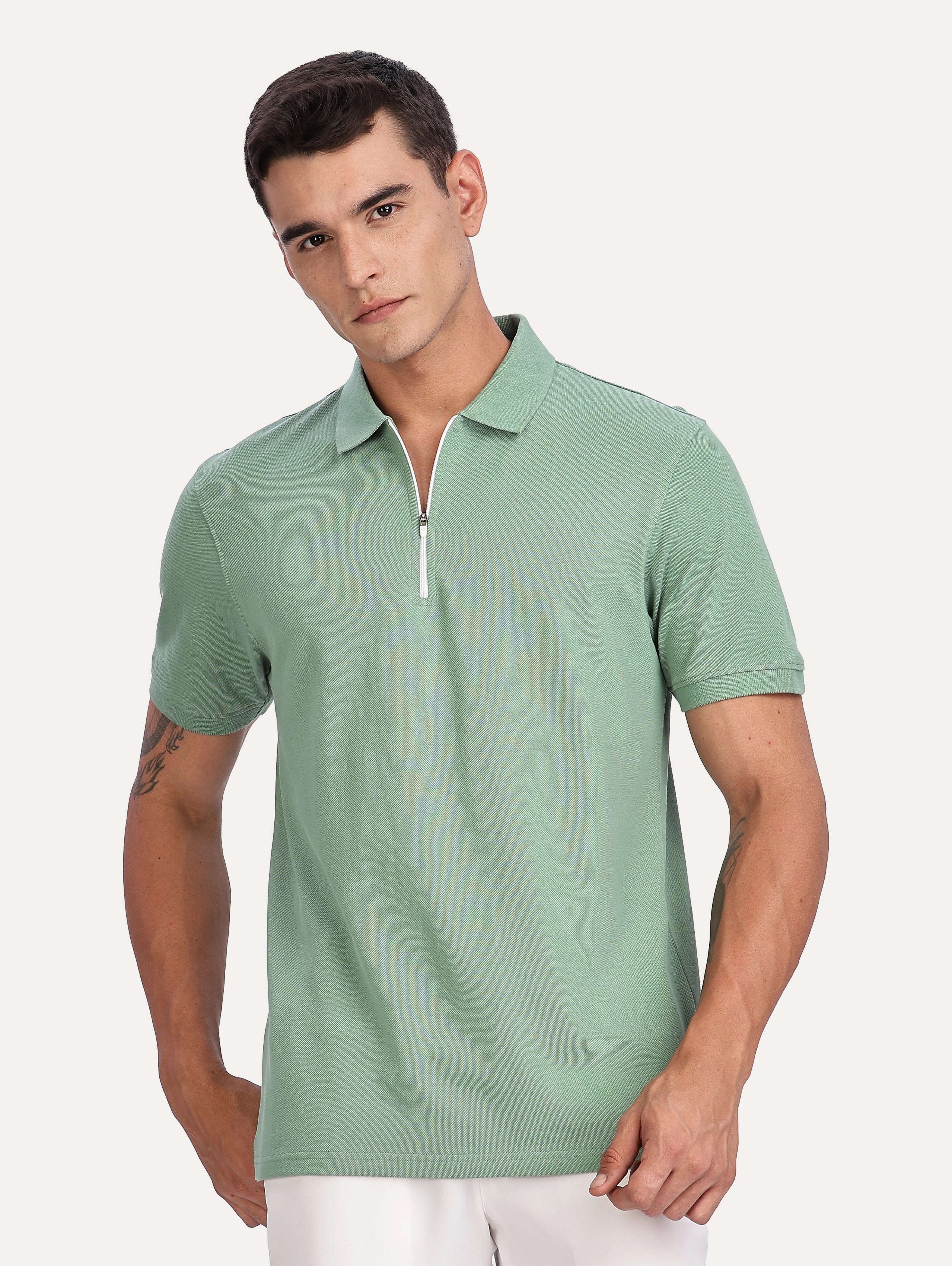 Custom Men’s Classic Zipper Polo - Pista Green