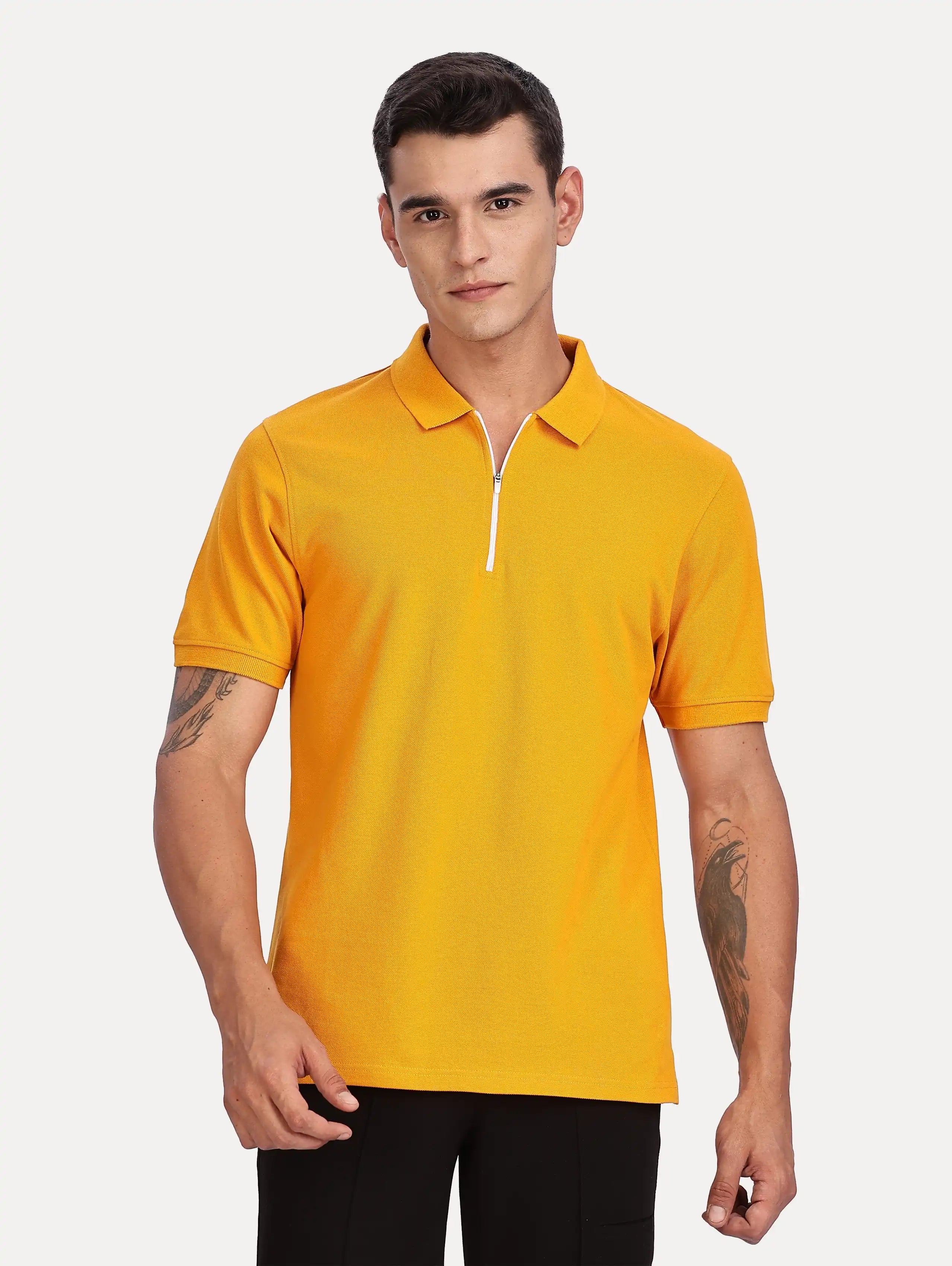 Custom Men’s Classic Zipper Polo - Mustard Yellow
