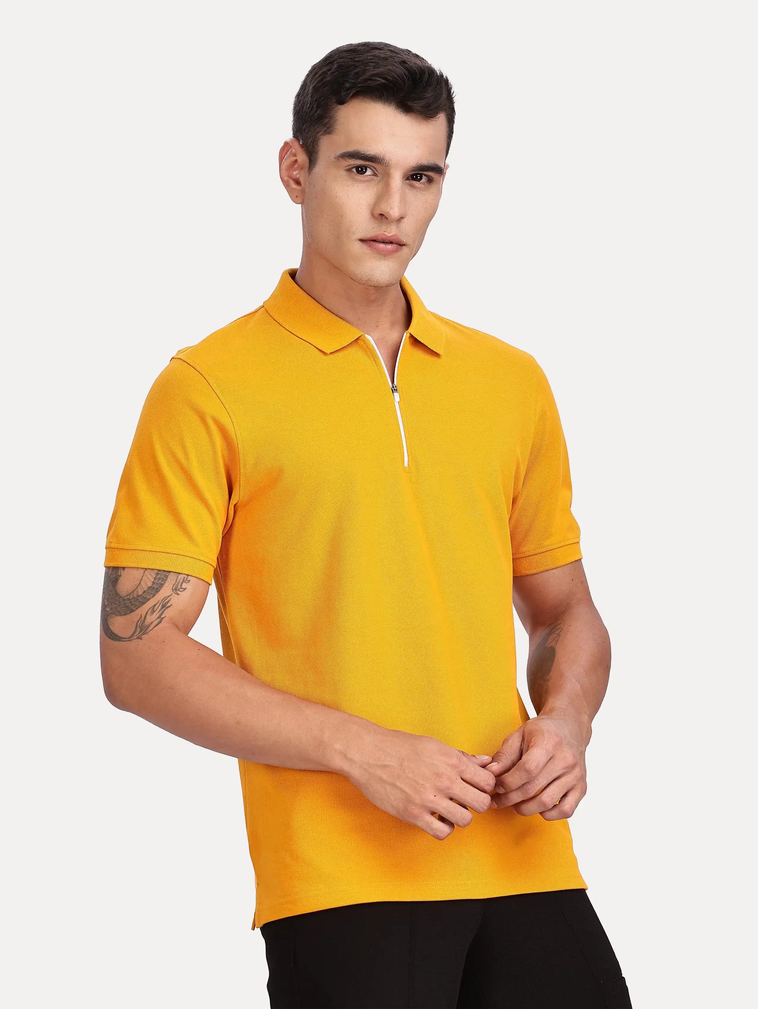 Custom Men’s Classic Zipper Polo - Mustard Yellow