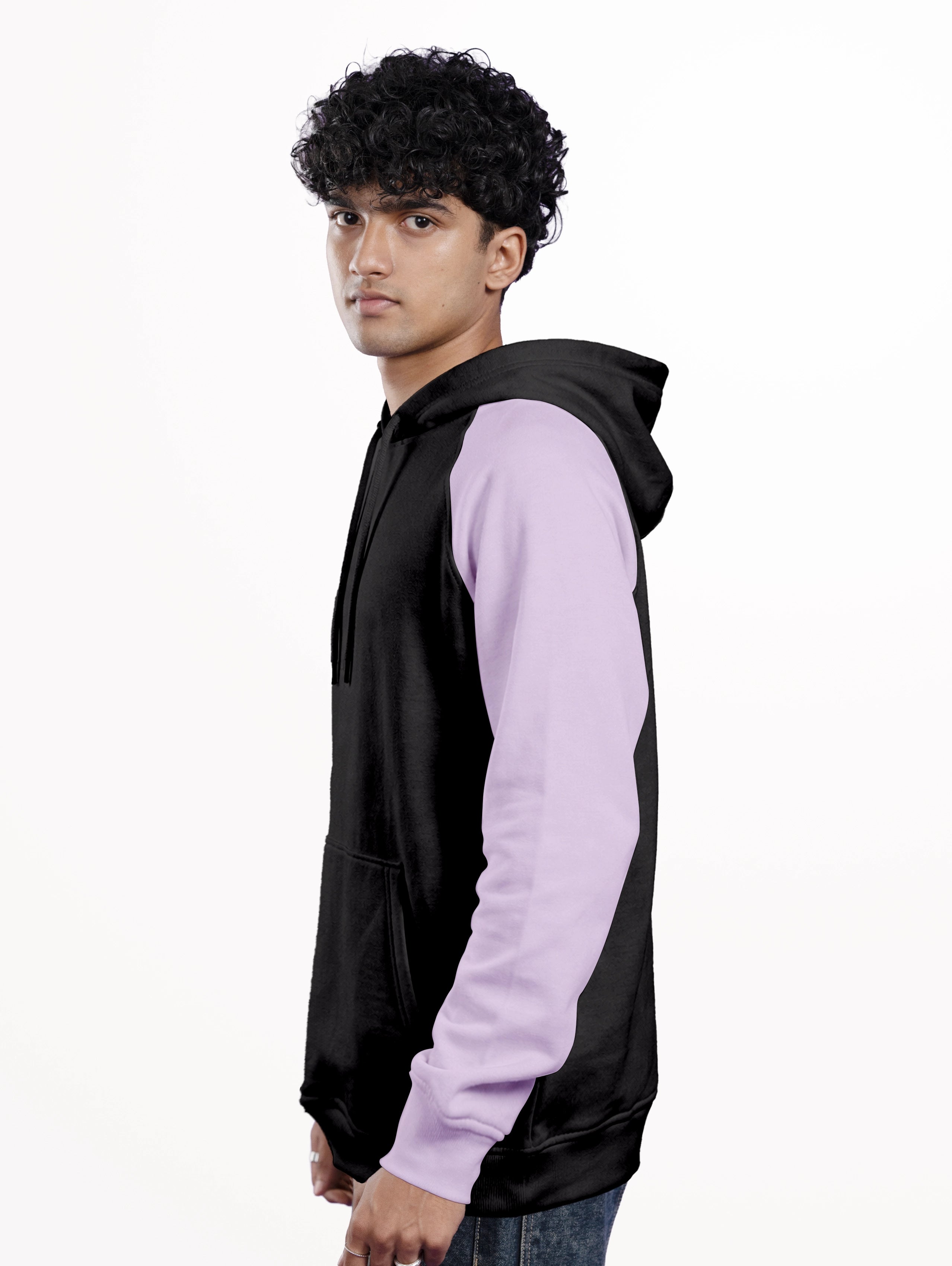 Raglan Sleeve Oversized Blend Pullover Hoodie - Black