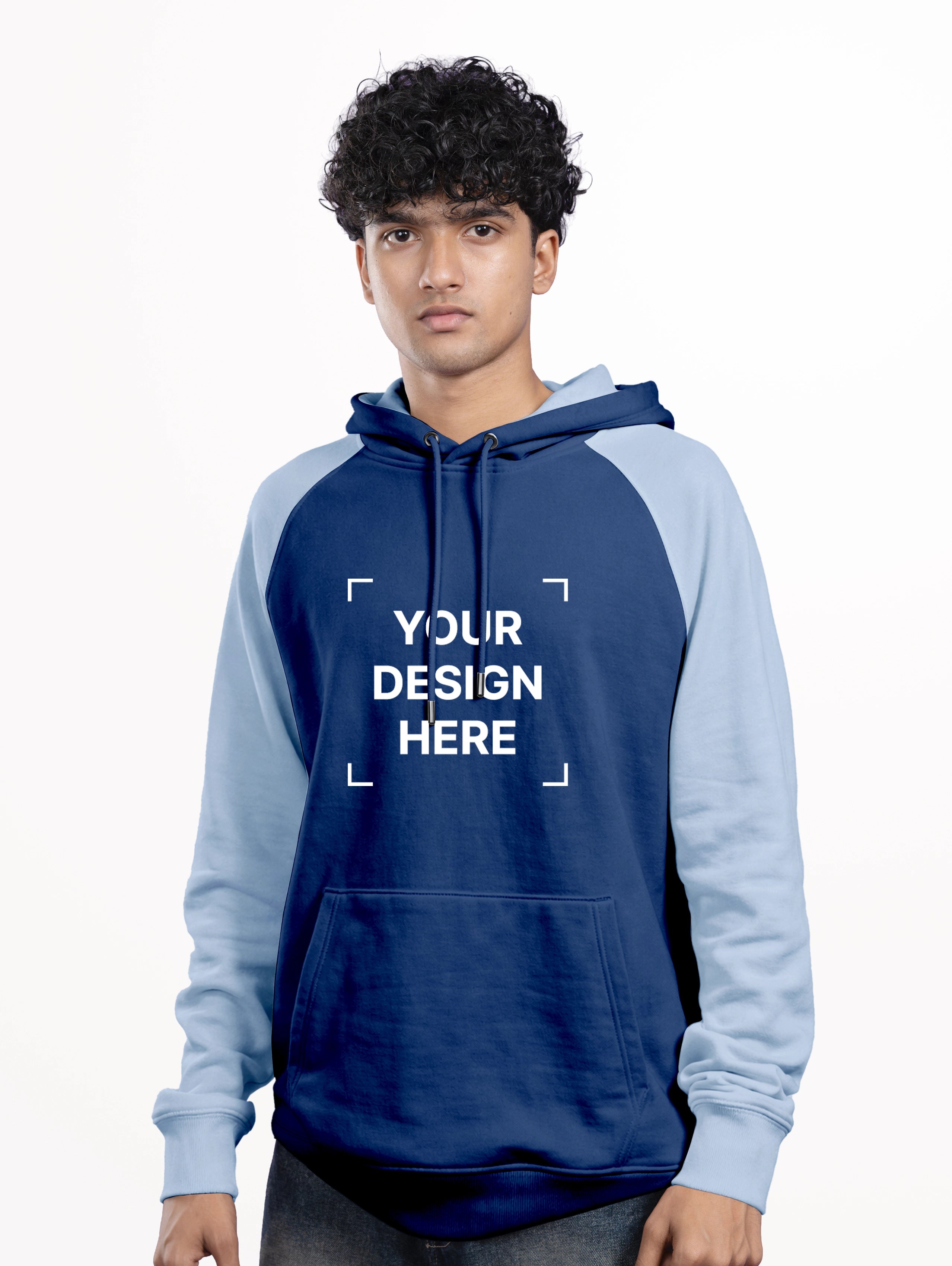 Raglan Sleeve Oversized Blend Pullover Hoodie - Navy Blue