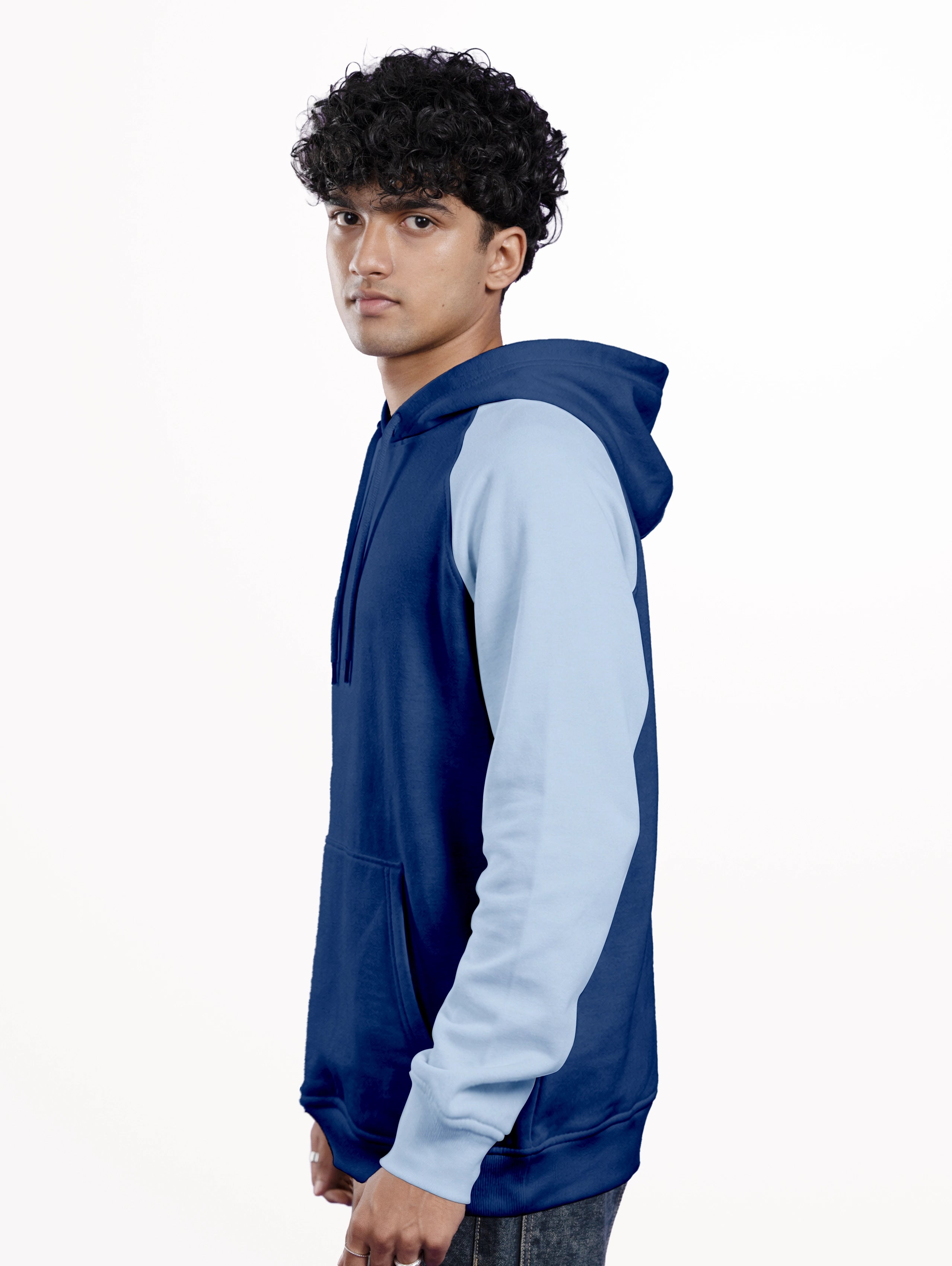 Raglan Sleeve Oversized Blend Pullover Hoodie - Navy Blue