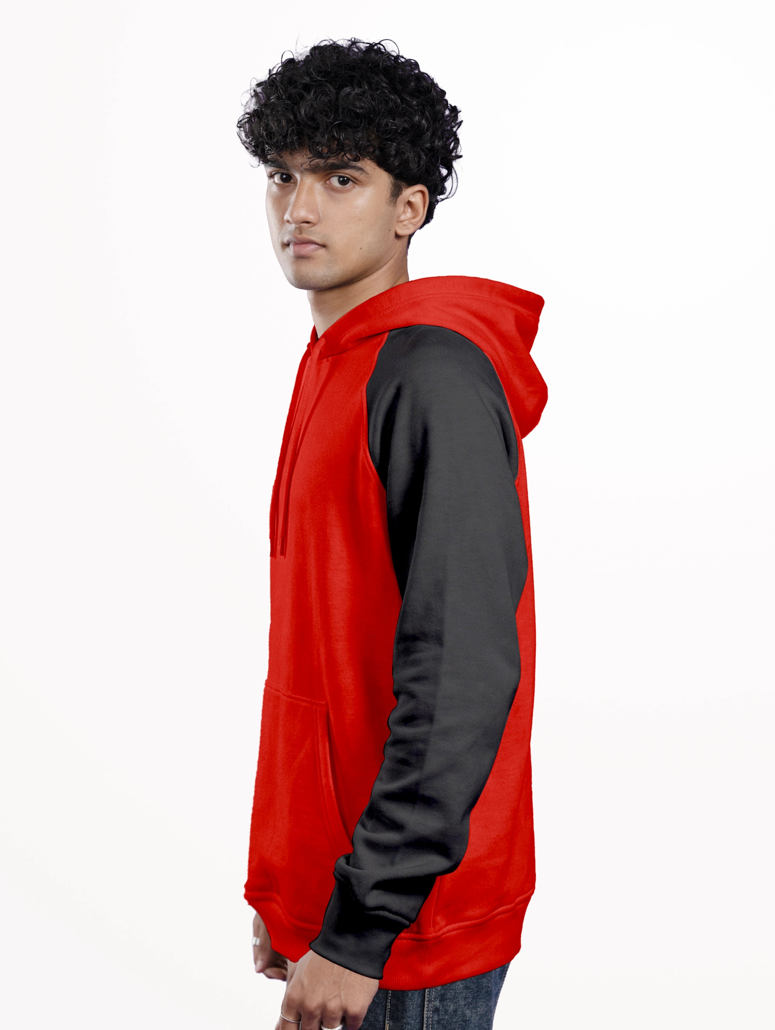 Raglan Sleeve Oversized Blend Pullover Hoodie - Red