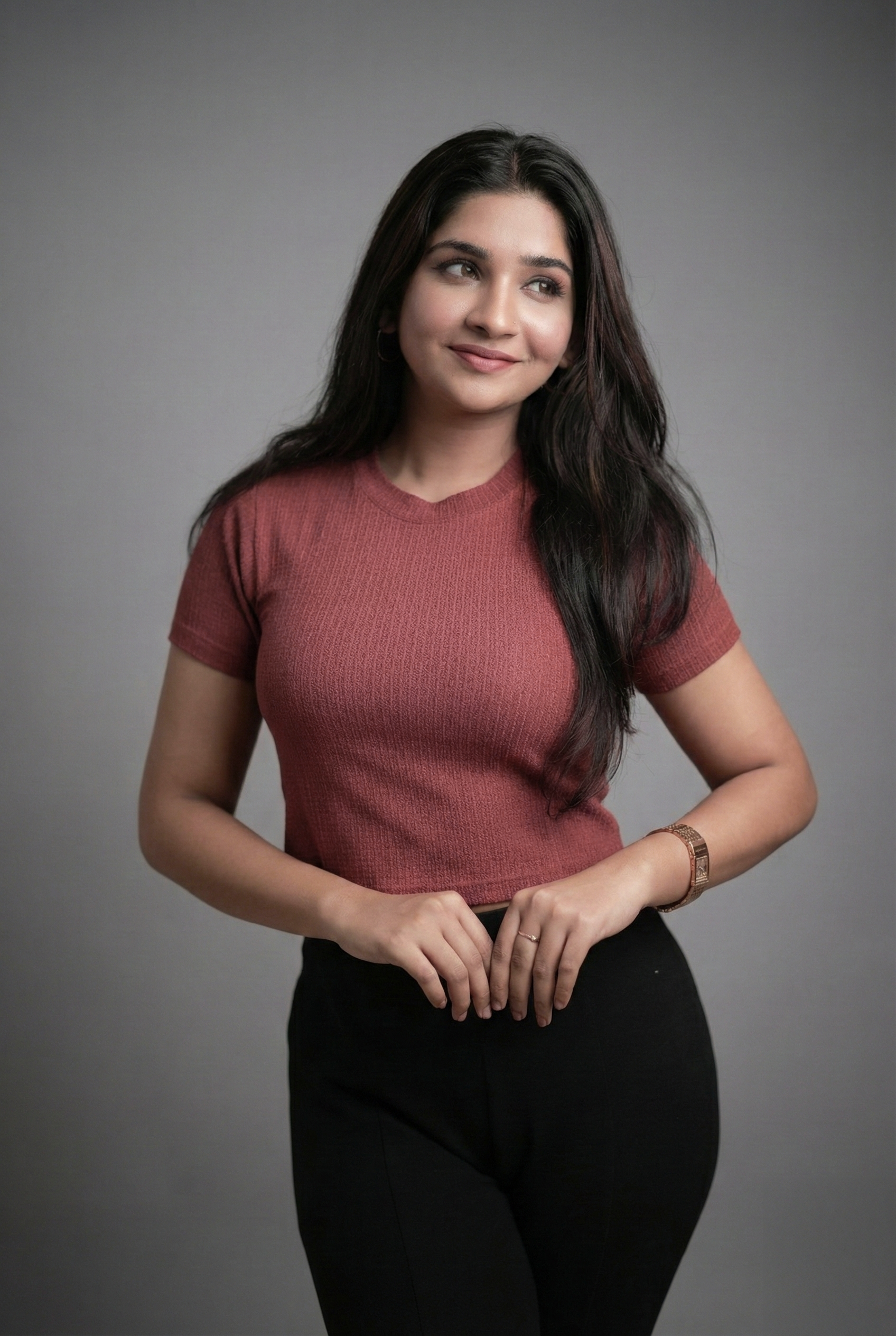 Ribbed Slimfit T-Shirt - Brick Red