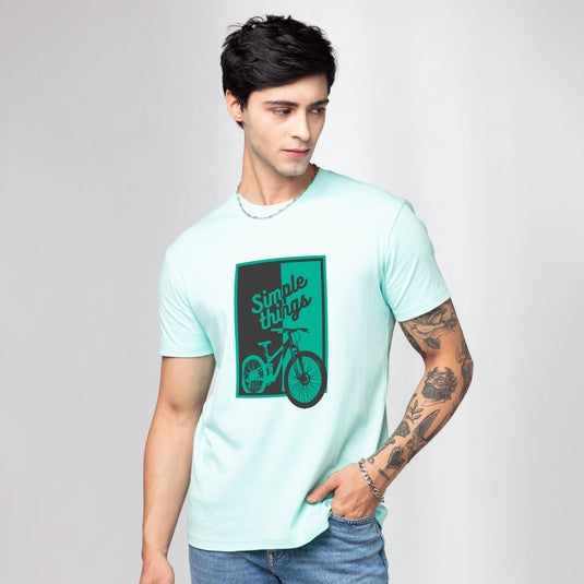 Simple Things Men's Pale Blue Graphic Printed T-Shirt
