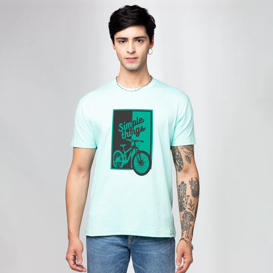 Simple Things Men's Pale Blue Graphic Printed T-Shirt