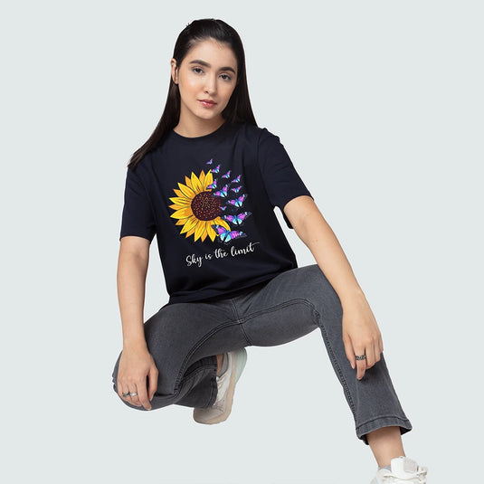 Sky is the Limit Oversized Graphic Printed Tee for Women