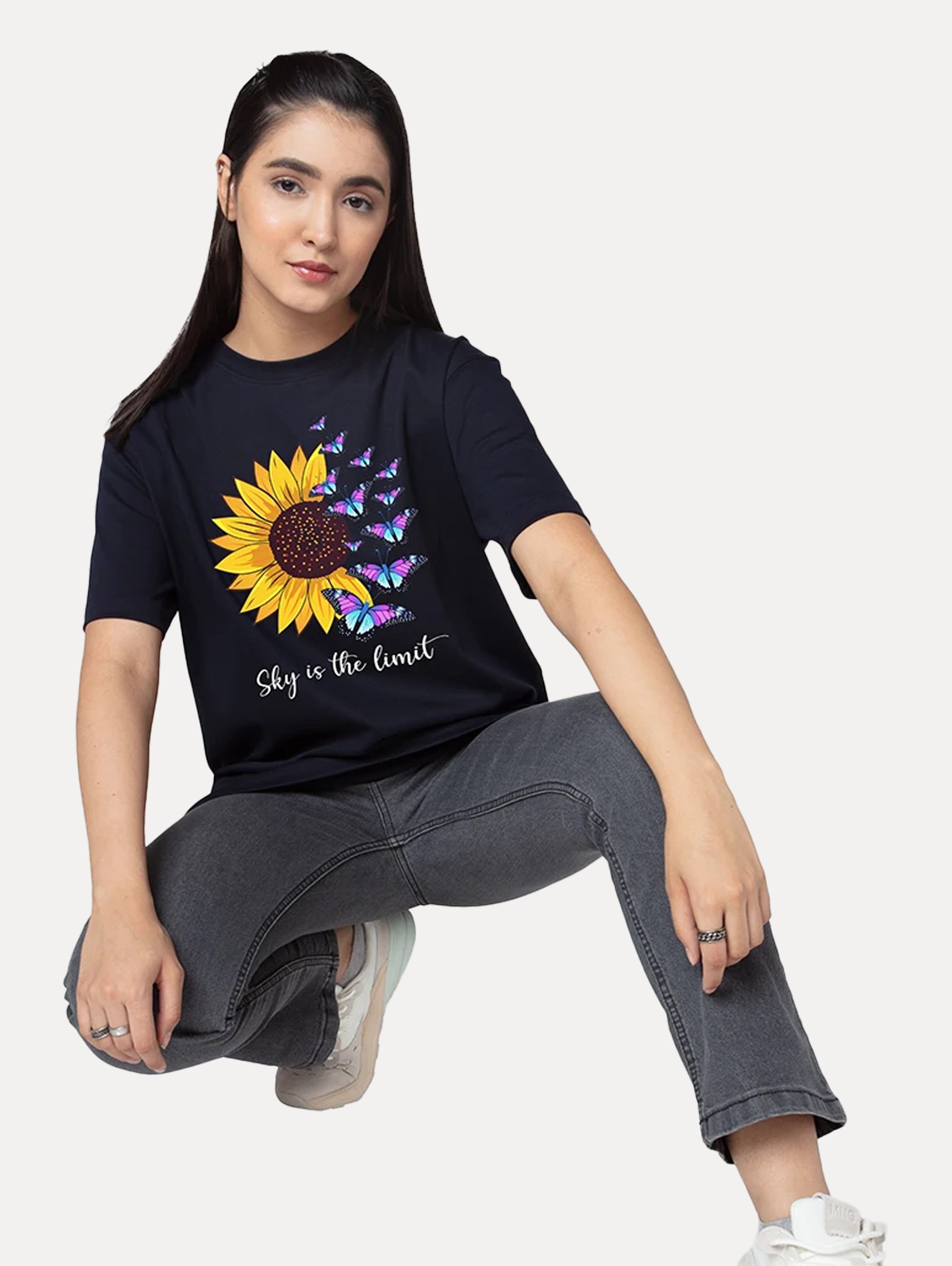 Sky is the Limit Oversized Graphic Printed Tee for Women