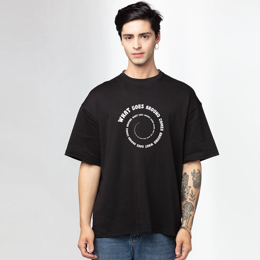 Slither Park Printed Oversized Black T-Shirt for Men