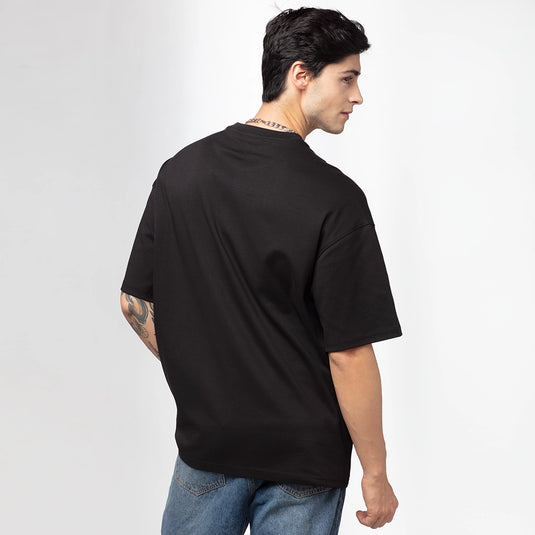 Street Life Printed Oversized Black T-Shir for Men