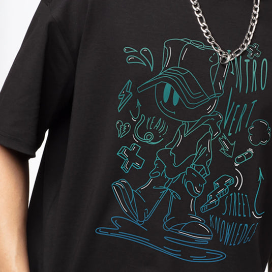 Street Life Printed Oversized Black T-Shir for Men