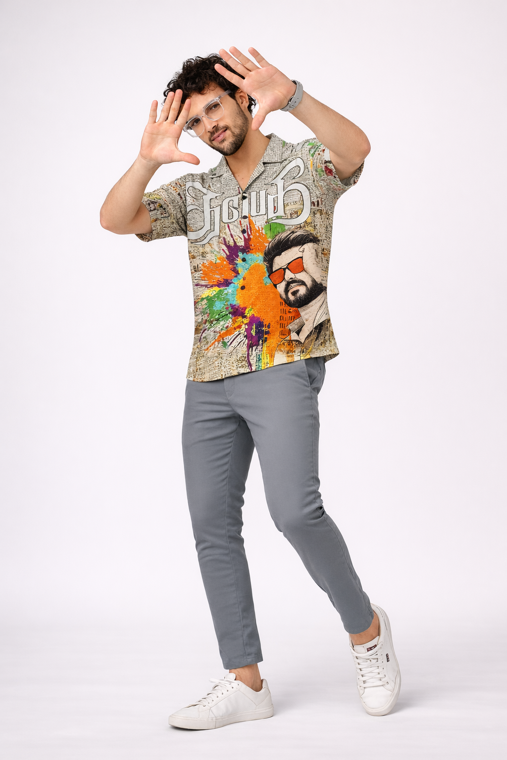 Thalapathy Pop-Art Cuban Collar Shirt