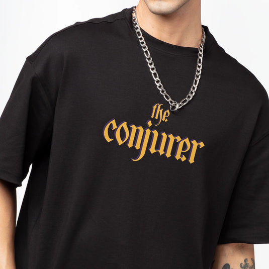 The Conjurer Men's Black Oversized Graphic Printed Tees
