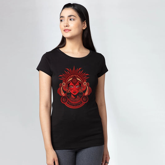 Tribal Goddess Black Graphic Printed T-Shirts for Women