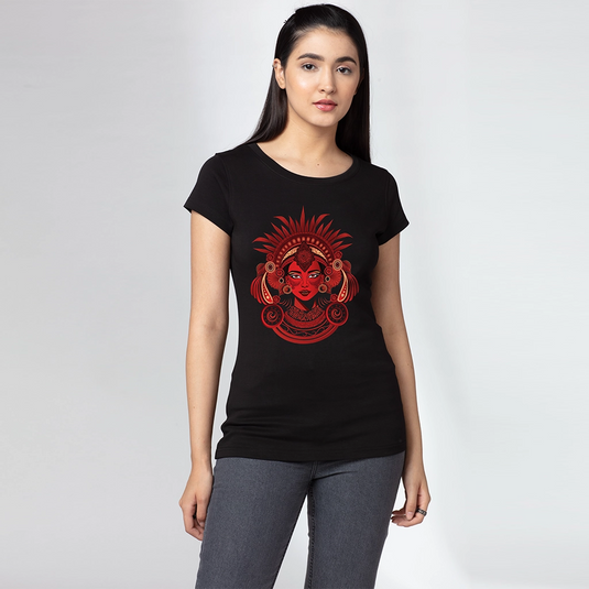 Tribal Goddess Black Graphic Printed T-Shirts for Women