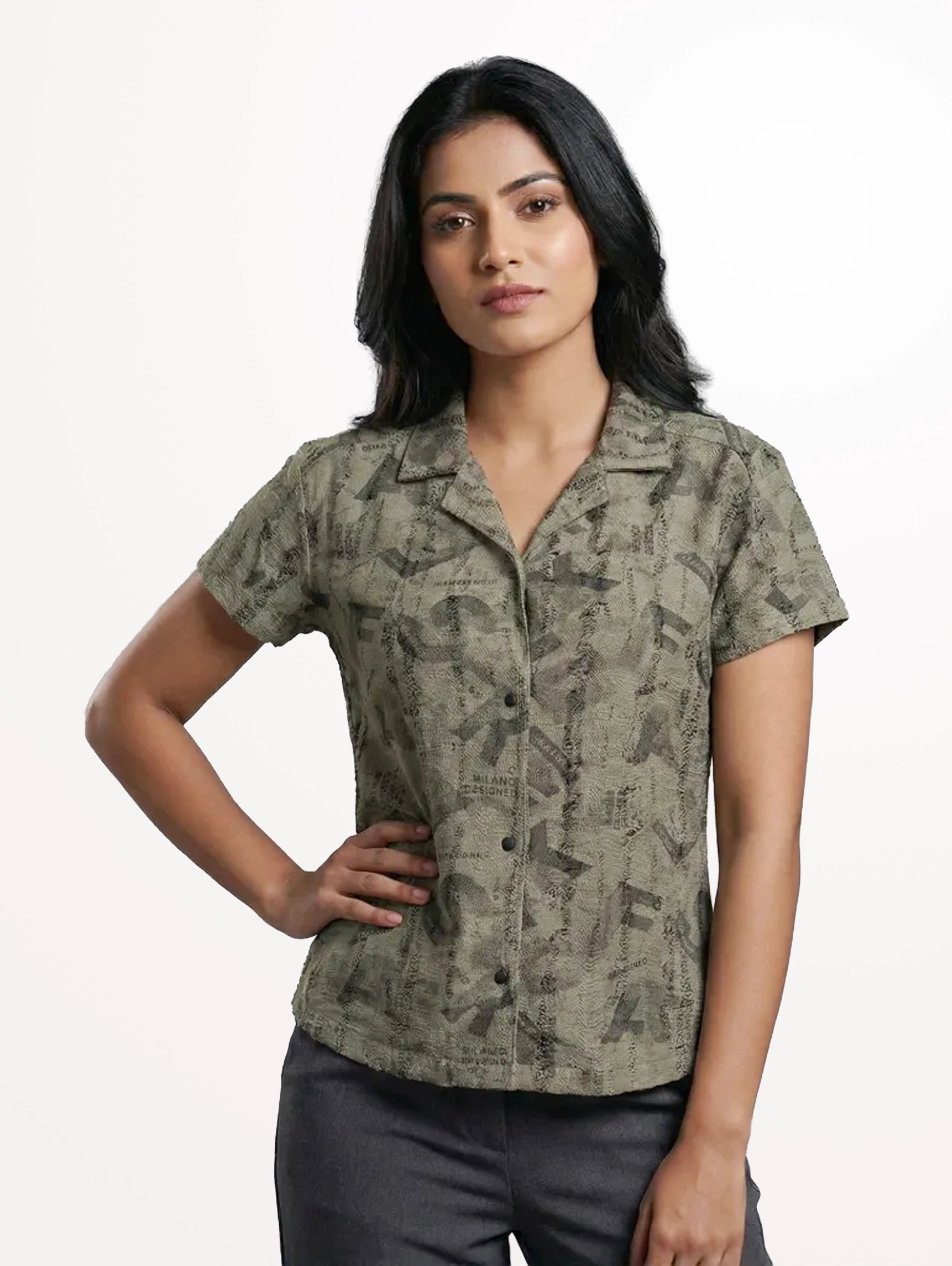 Urban Typography Cuban Collar Shirt