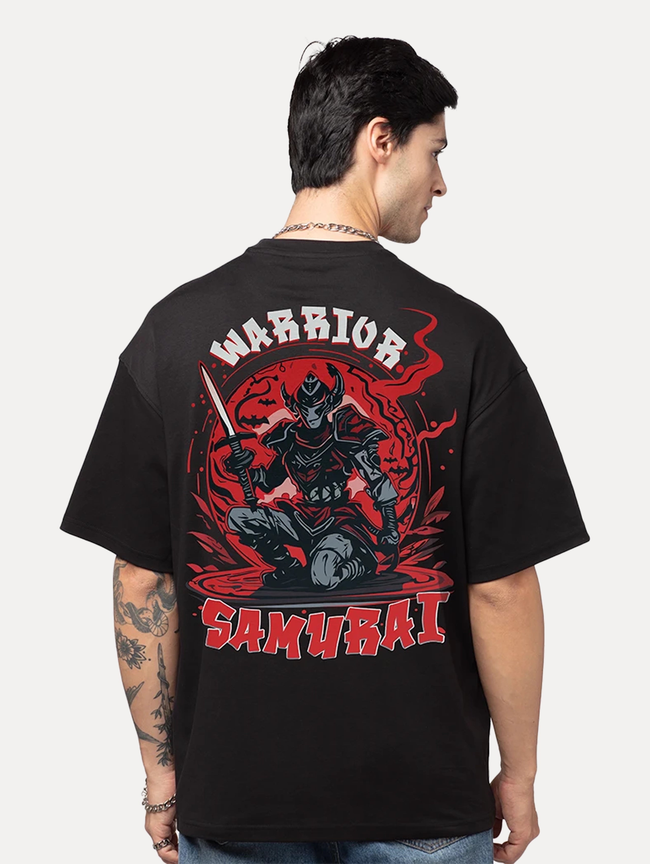 Warrior Samurai Graphic Printed Oversized T-Shirt for Men